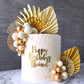 LaVenty Cake Decoration - Champagne Rose with Gold Balls & Palm Leaves, 2x4, Golden Color, Boho Party Supplies