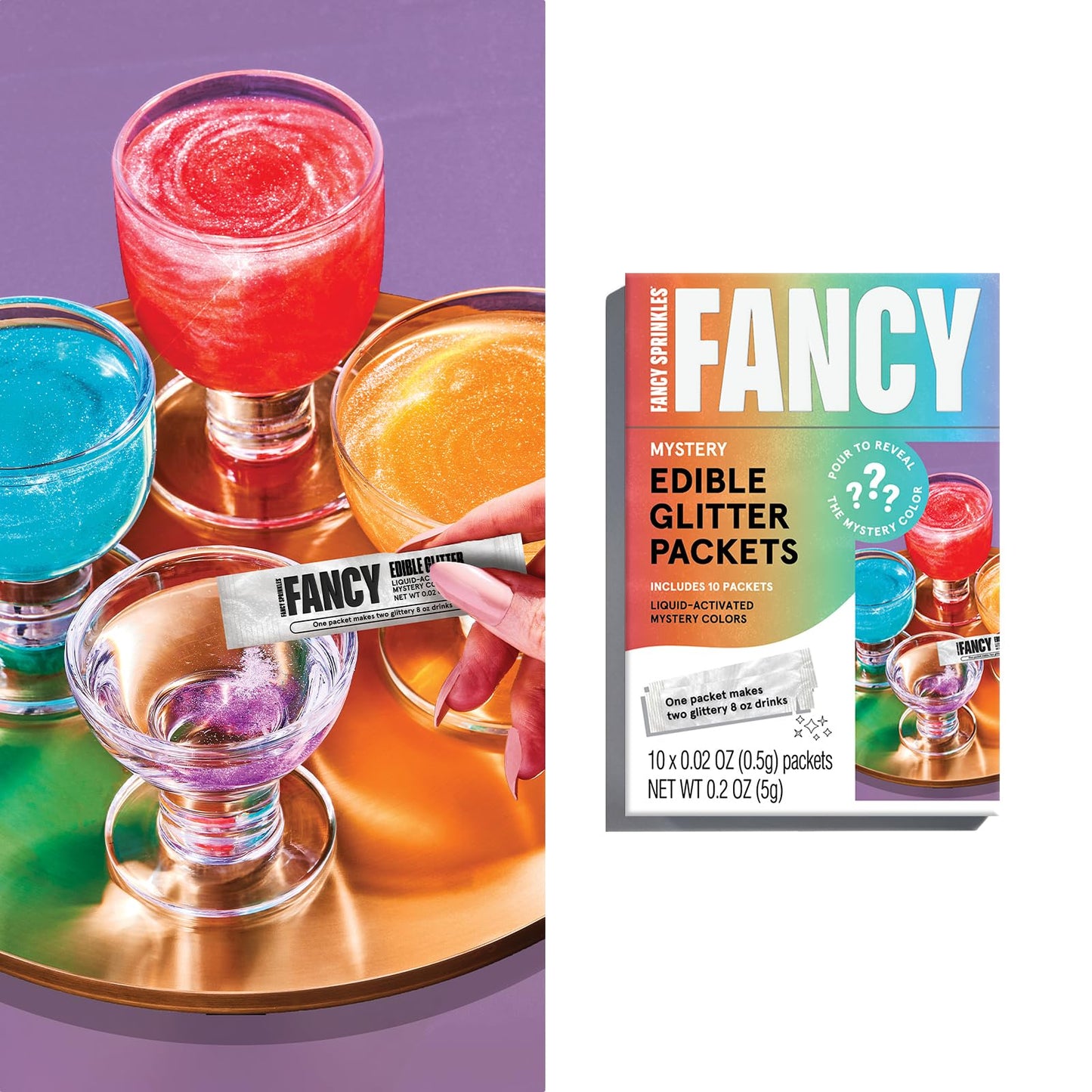 Fancy Sprinkles Edible Glitter Packets - Portable for Drinks, 1 Pack, Mystery Colors