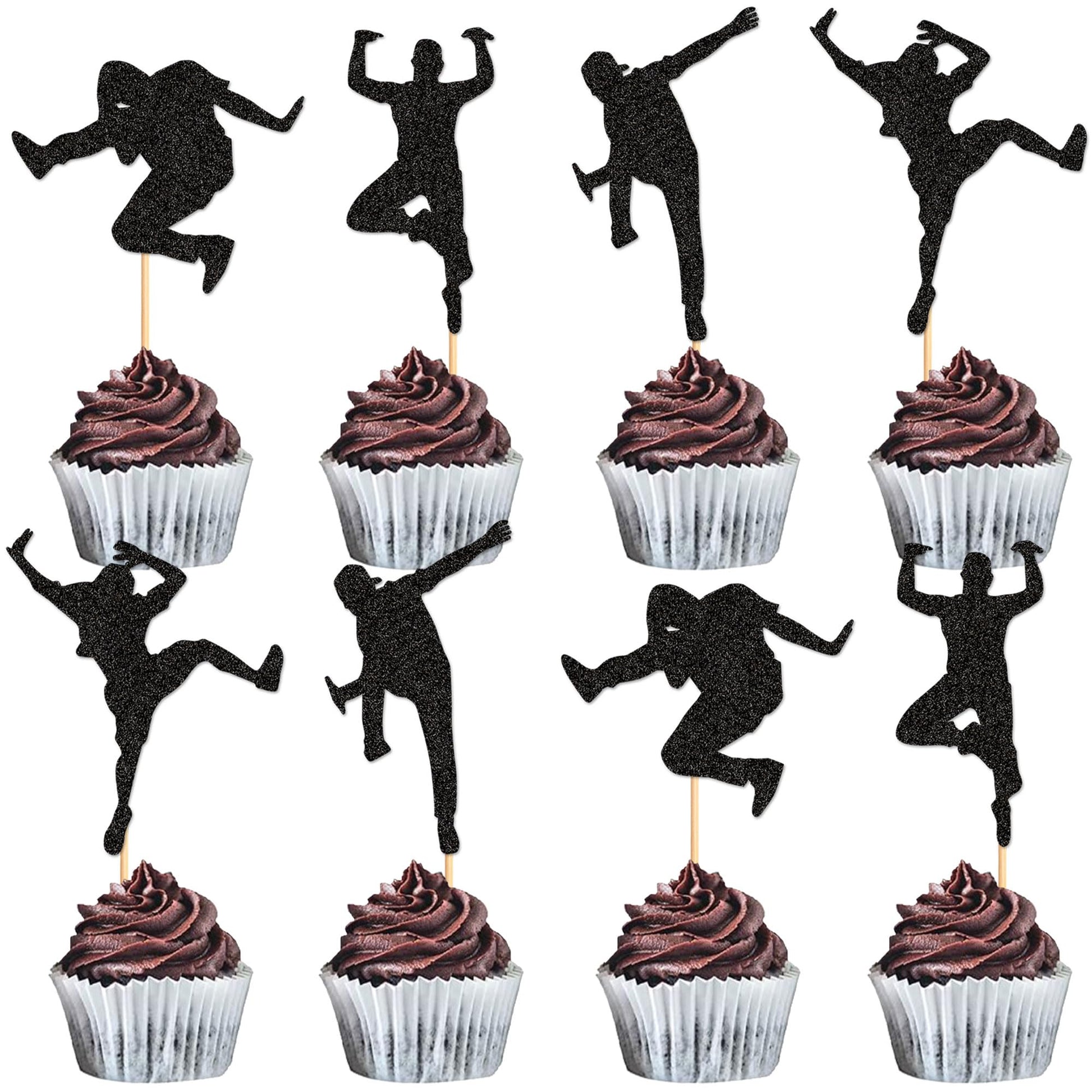 Ercadio Jazz Dancers Cupcake Toppers - 30 Pack, Black Glitter, Cardstock, Model 005, Music Theme Party Decorations