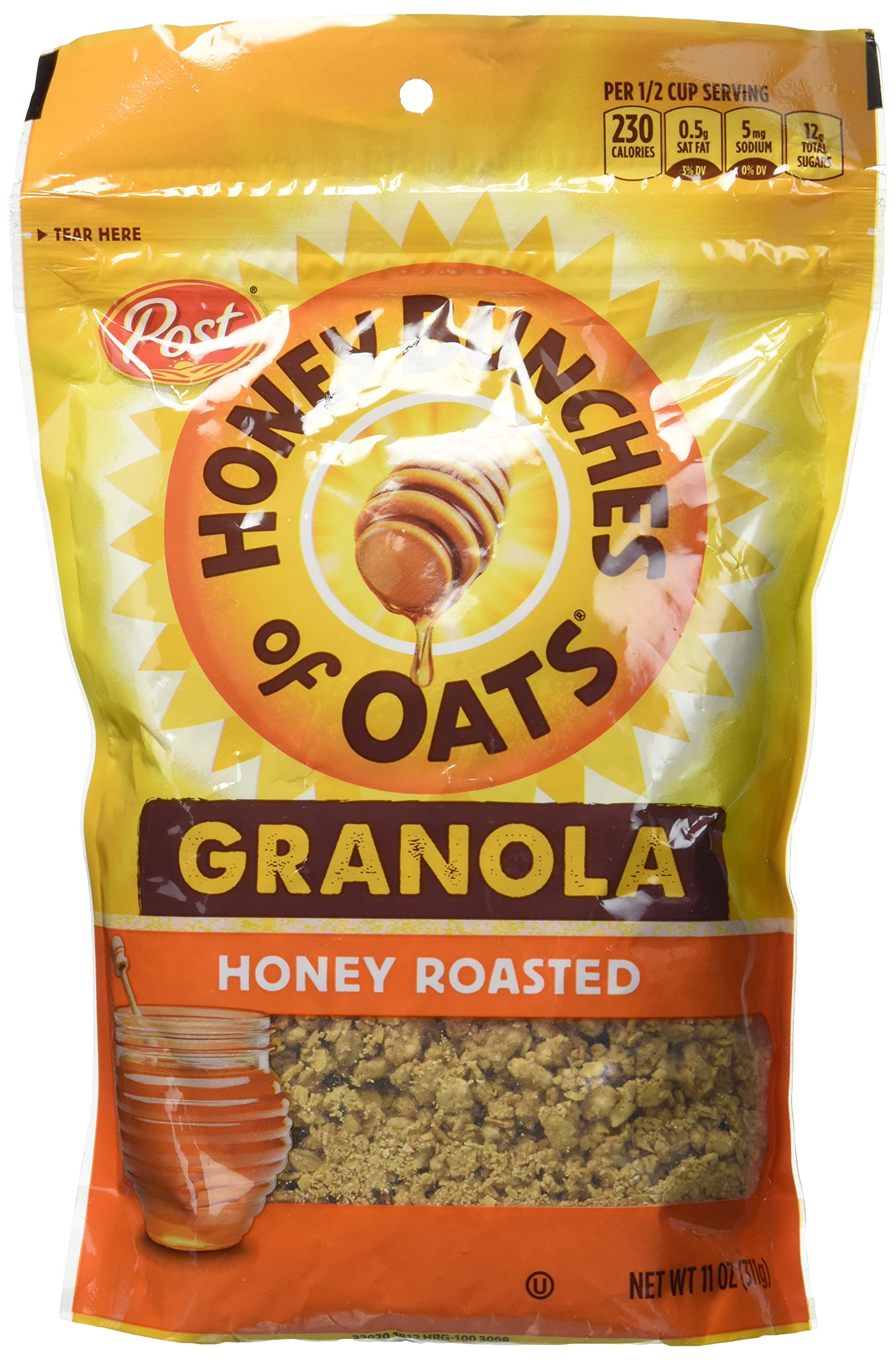Honey Bunches of Oats Honey Roasted Granola Cereal and Snack, Good Source of Fiber, made with Whole Grain Breakfast Cereal, 11oz