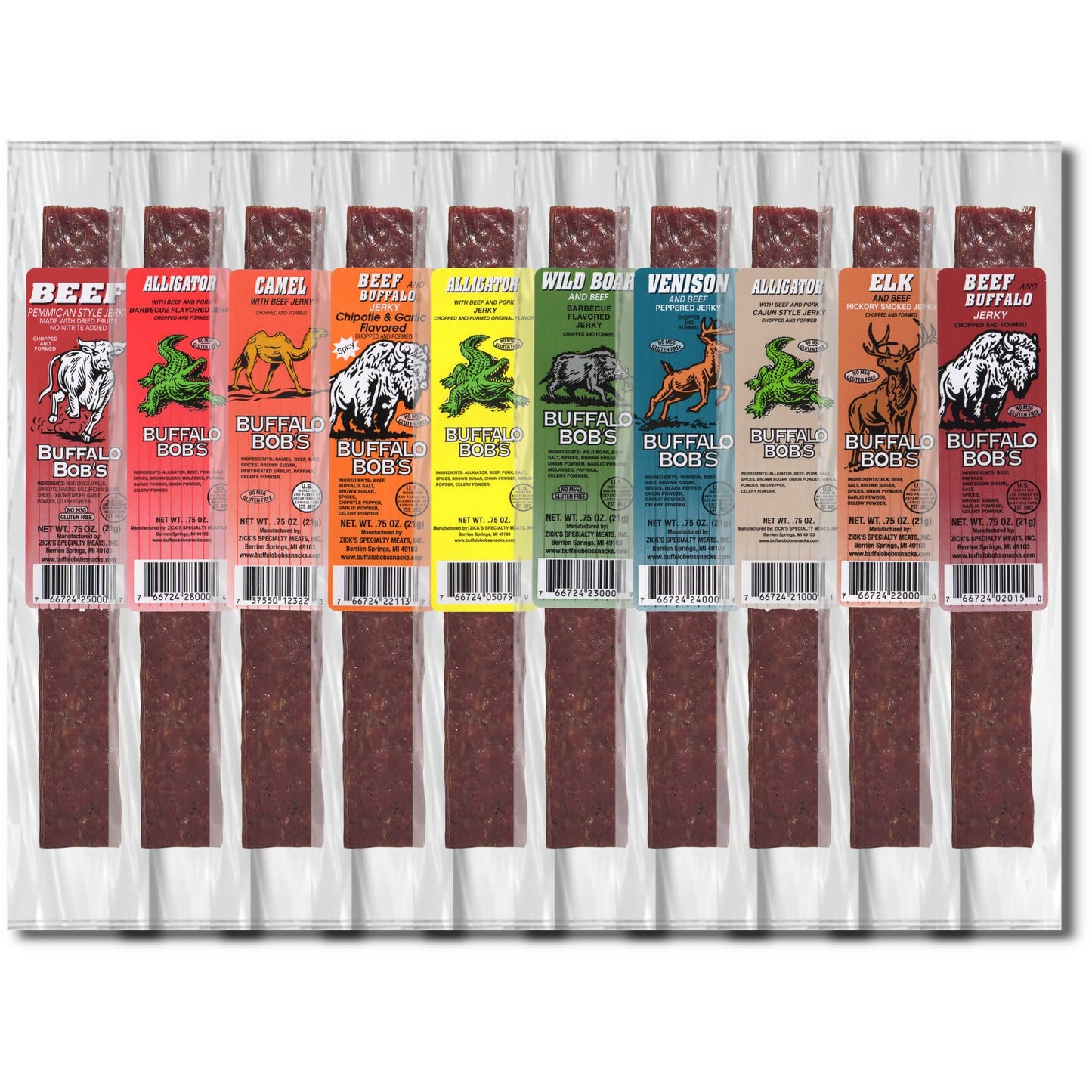 Jerky-n-Spice Exotic Jerky Variety Pack, 10 Count, High Protein Meat Snacks, Ideal for Gifts, Camping, and Road Trips
