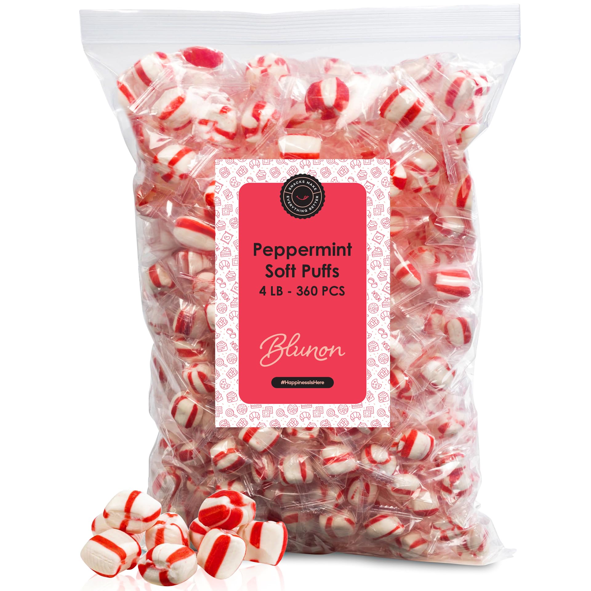 Peppermint Puffs Candy Mints - 4 Pound Bulk Individually Wrapped - Classic Holiday Candies - 360 Pieces