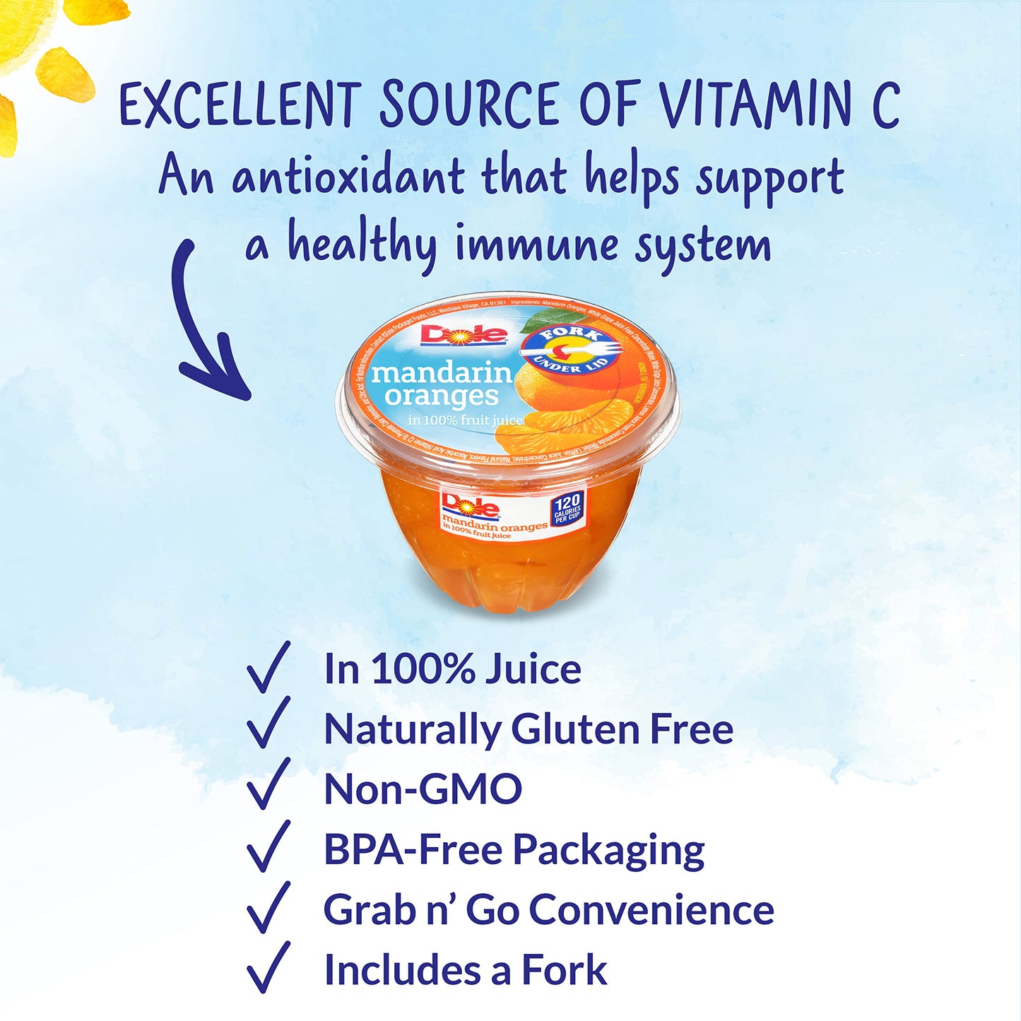 Dole Fruit Bowls Mandarin Oranges In 100% Juice Snacks, 7Oz 12 Total Cups, Gluten & Dairy Free, Bulk Lunch Snacks For Kids & Adults