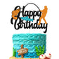 YOYMARR Fish Cake Topper Happy Birthday Sign, Black Glitter Decor, 7.3 x 5.9 for Fisherman Themed Party