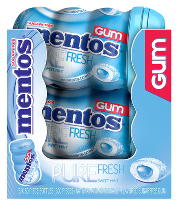 Mentos Pure Fresh Sugar-Free Chewing Gum With Xylitol, Sweet Mint, 50 Piece Bottle (Pack Of 6)