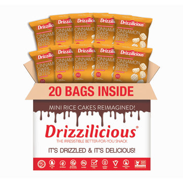 Drizzilicious Mini Rice Cakes Cinnamon Swirl - Rice Crisps, Healthy Snack For Mature-Themeds And Kids, Flavored Rice Cakes, Vegan, Gluten Free, Allergen Free, Only 90 Calories Per Bag - 0.74 Oz (Pack Of 20)