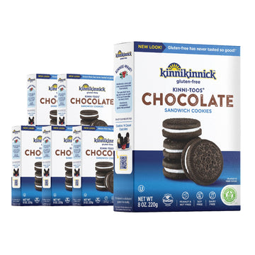 Kinnikinnick - KinniTOOS Chocolate Sandwich Cream Cookies - Gluten Free, Allergy Friendly Vegan Cookies - 8 oz. Boxes - 6 Pack