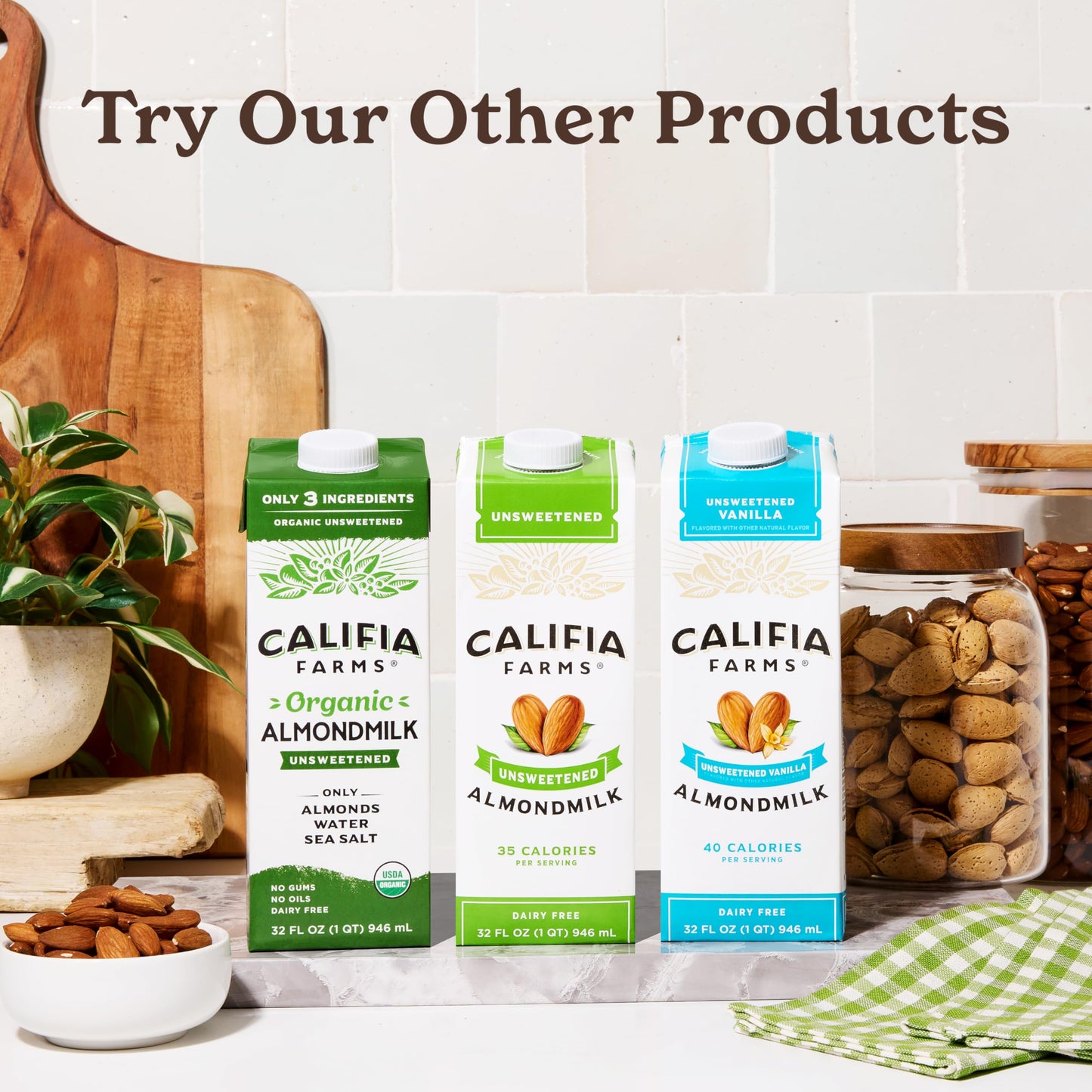 Califia Farms - Organic Unsweetened Almond Milk, 32 Oz (Pack of 6), Dairy Free, Vegan, Plant Based, Keto, Vegan, Gluten Free, No