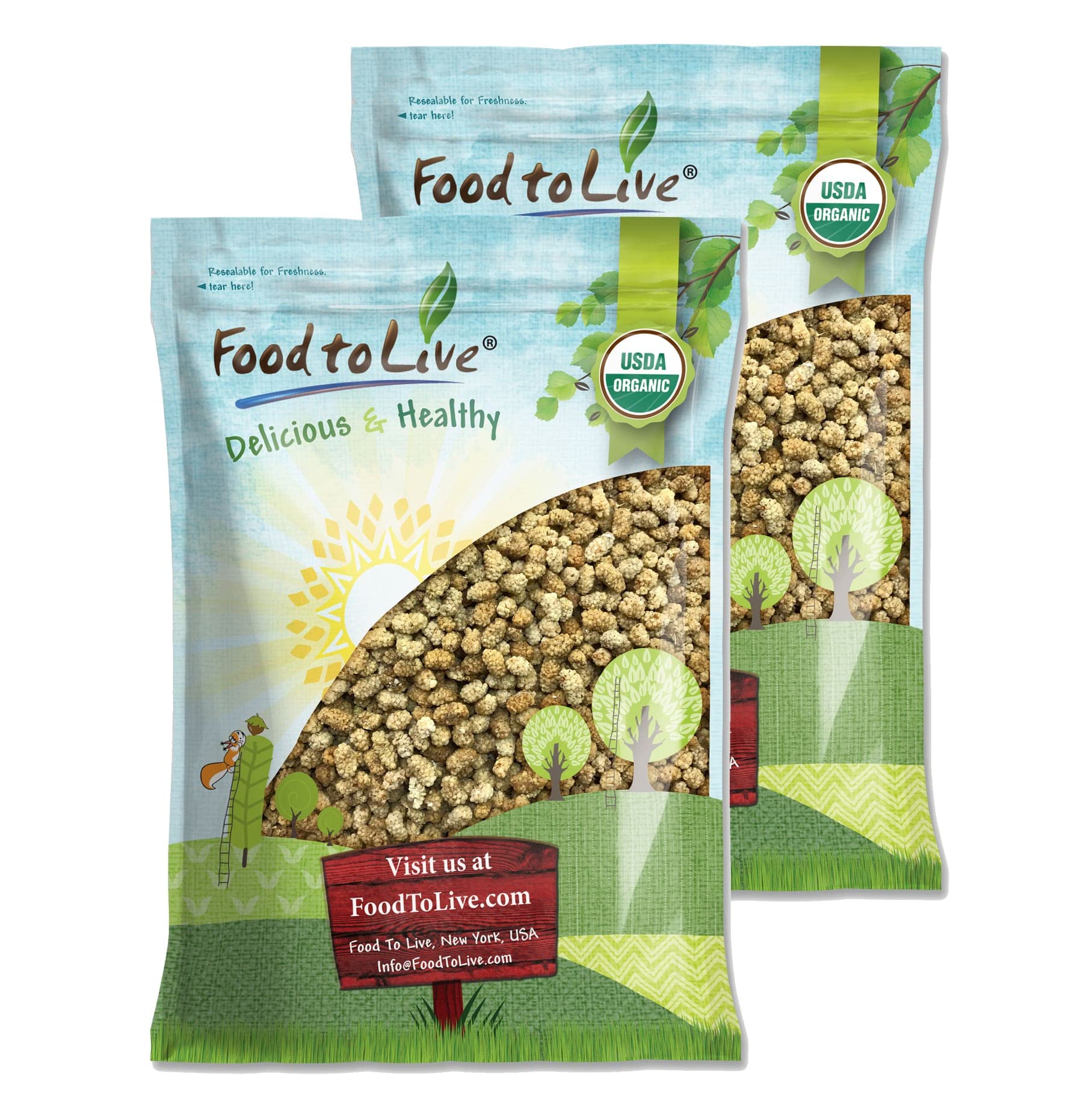 Food to Live Organic Dried White Mulberries, Non-GMO, Unsulfured, 10 Pounds (Pack of 2)