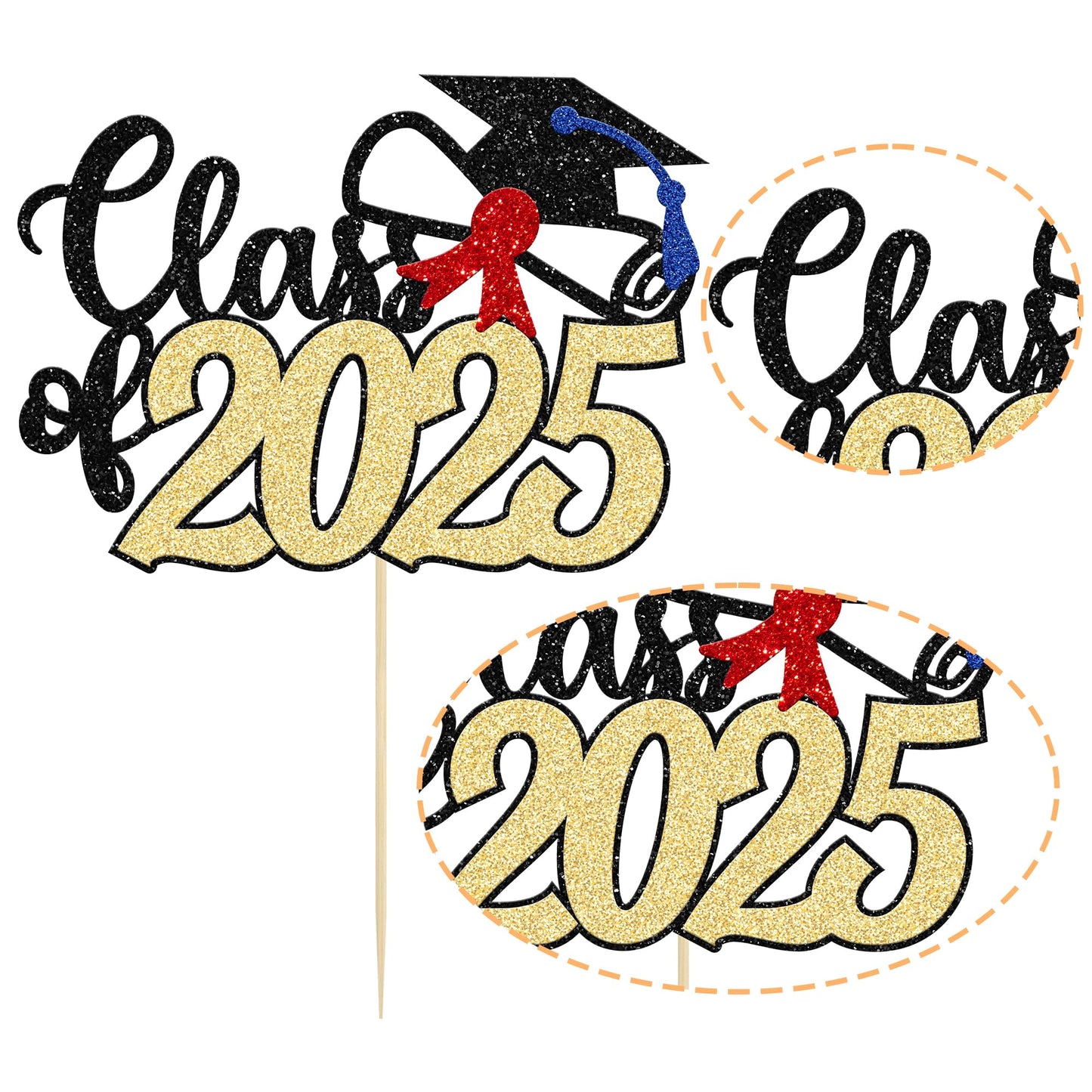Gyufise 1 Pack Class Of 2025 Cake Topper Gold Glitter Diploma Cap 2025 Graduation Cake Pick Decoration For Senior High School University College Graduation Congrats Grad Party Decorations