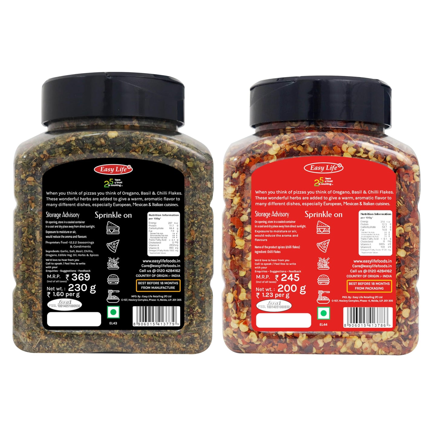 Easy Life Oregano Seasoning 230G And Roasted Chilli Flakes 200G Chefs Combo