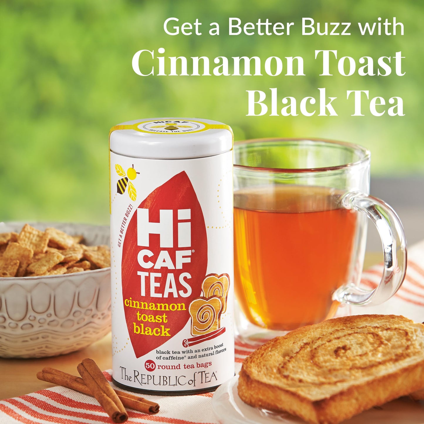 The Republic of Tea HiCAF Cinnamon Toast Black Tea, 50 Tea Bags, Caffeinated Spiced Tea