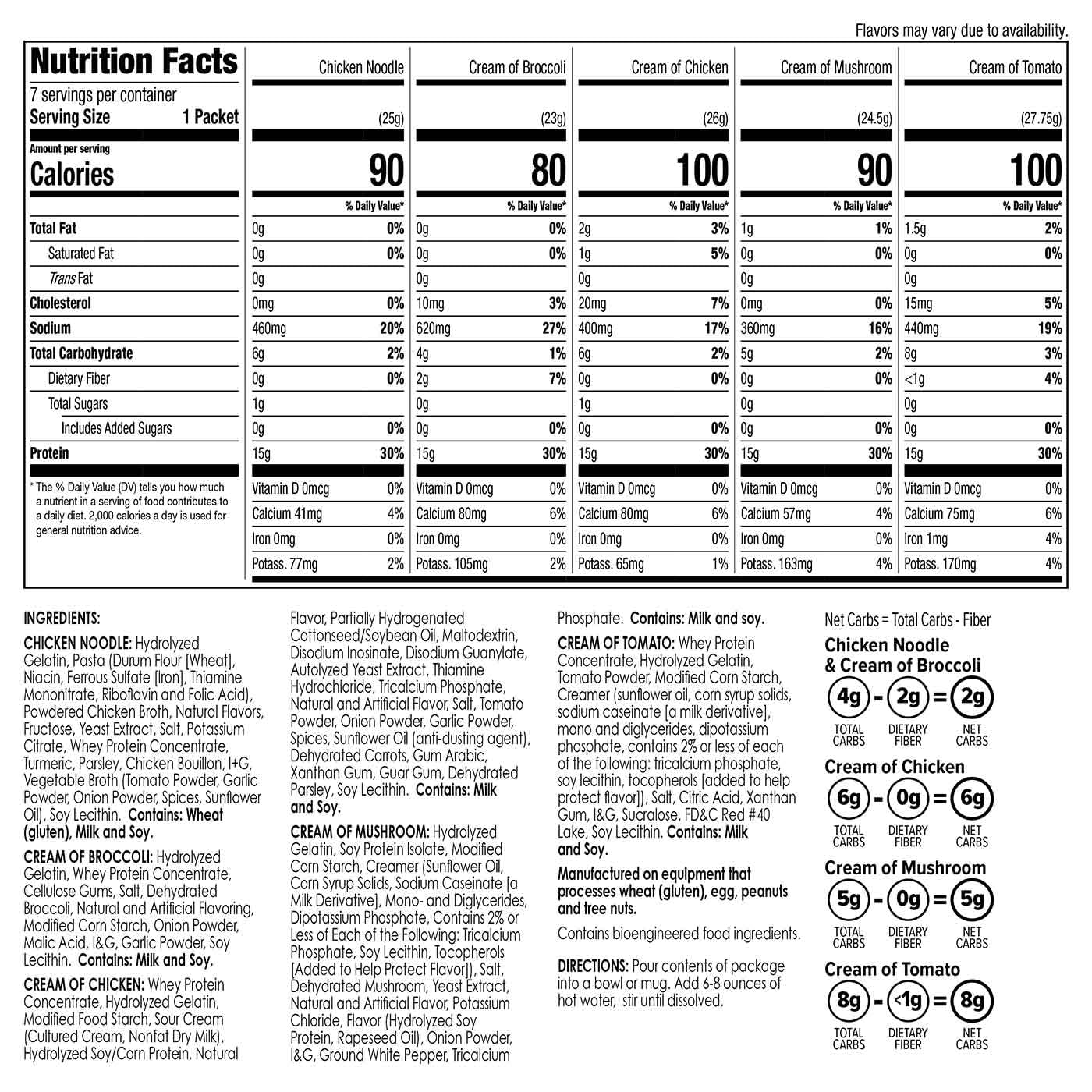 Bariwise Protein Soup Mix, Variety Pack, 15G Protein, Low Carb (7Ct)