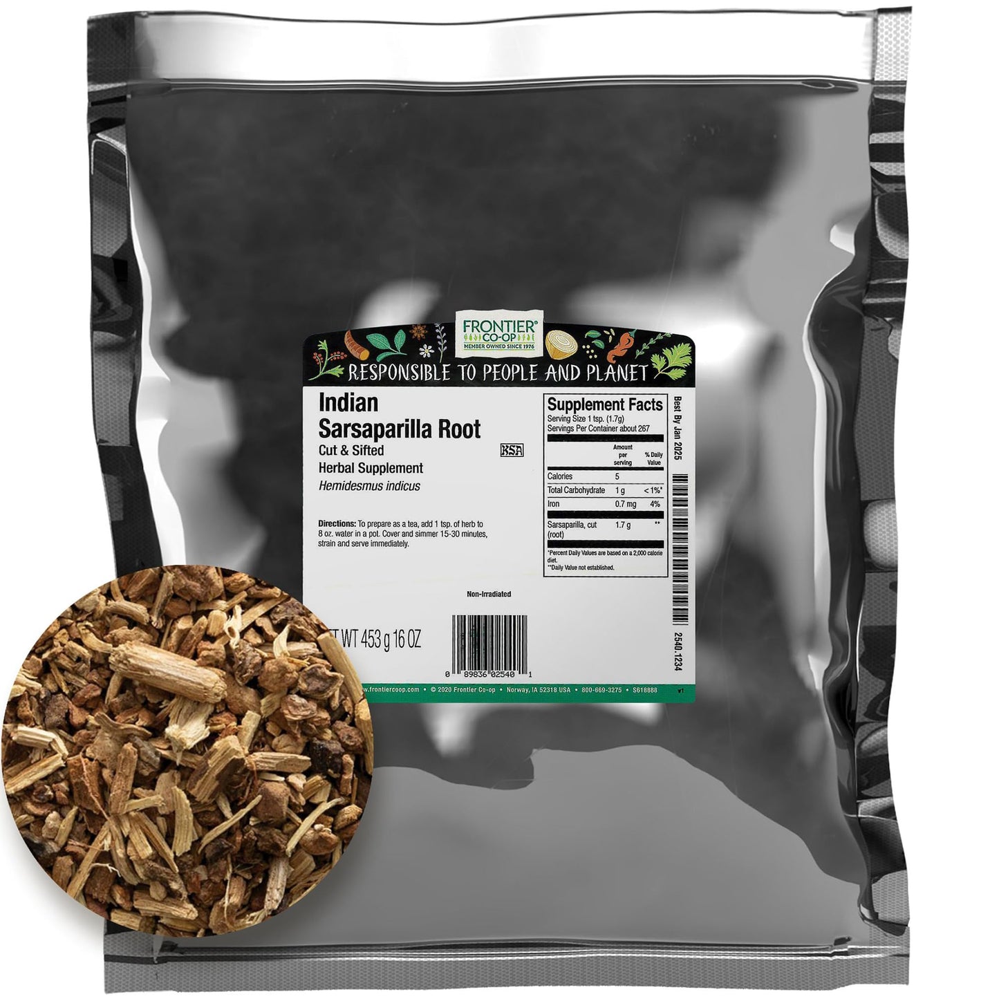 Frontier Bulk Sarsaparilla Root, Indian C/S, 1 Pound