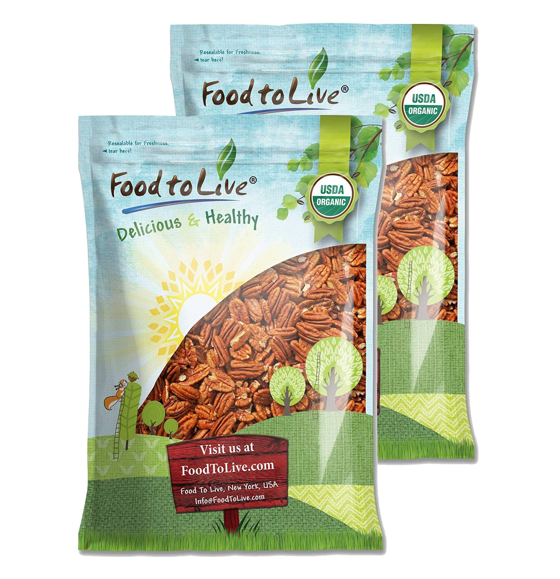 Food to Live Organic Pecan Halves, 14 Pounds - Non-GMO, Kosher, Raw Pecan Nuts, Unsalted, Vegan, Kosher, Shelled, Sirtfood, Bulk