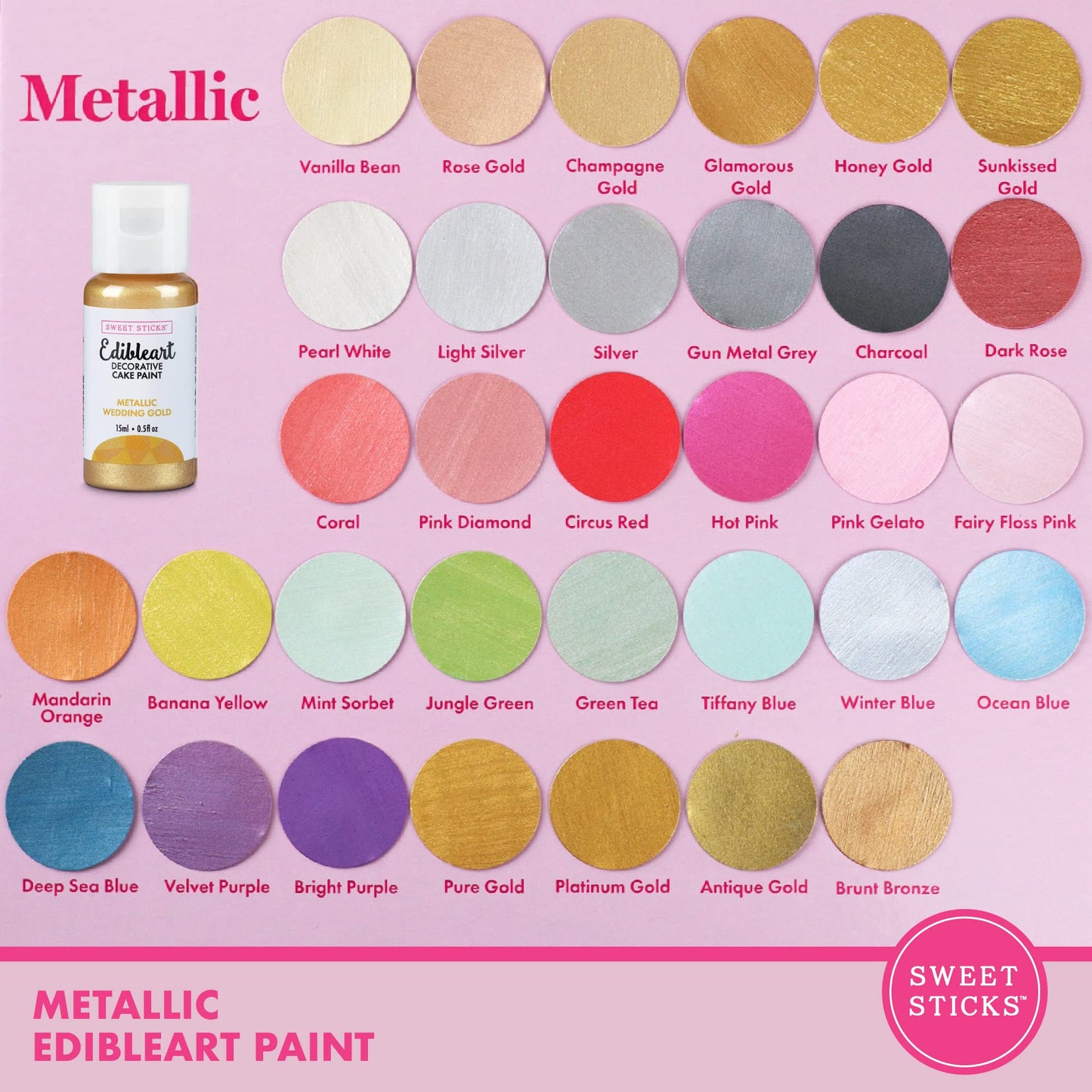 SWEET STICKS Edible Art Cake Paint, Metallic Wedding Gold, 0.5 Fl Oz