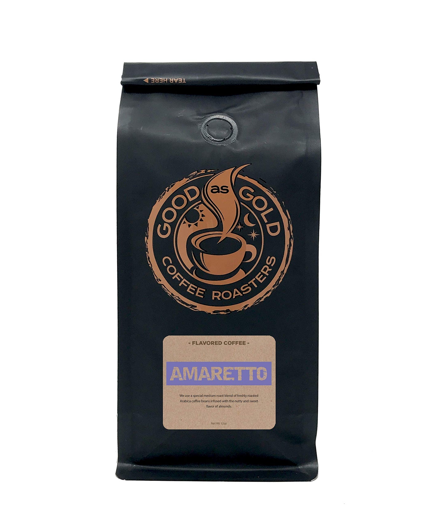 Good As Gold Amaretto Coffee Beans, Flavored Whole Bean Coffee, 12 Ounce Bag