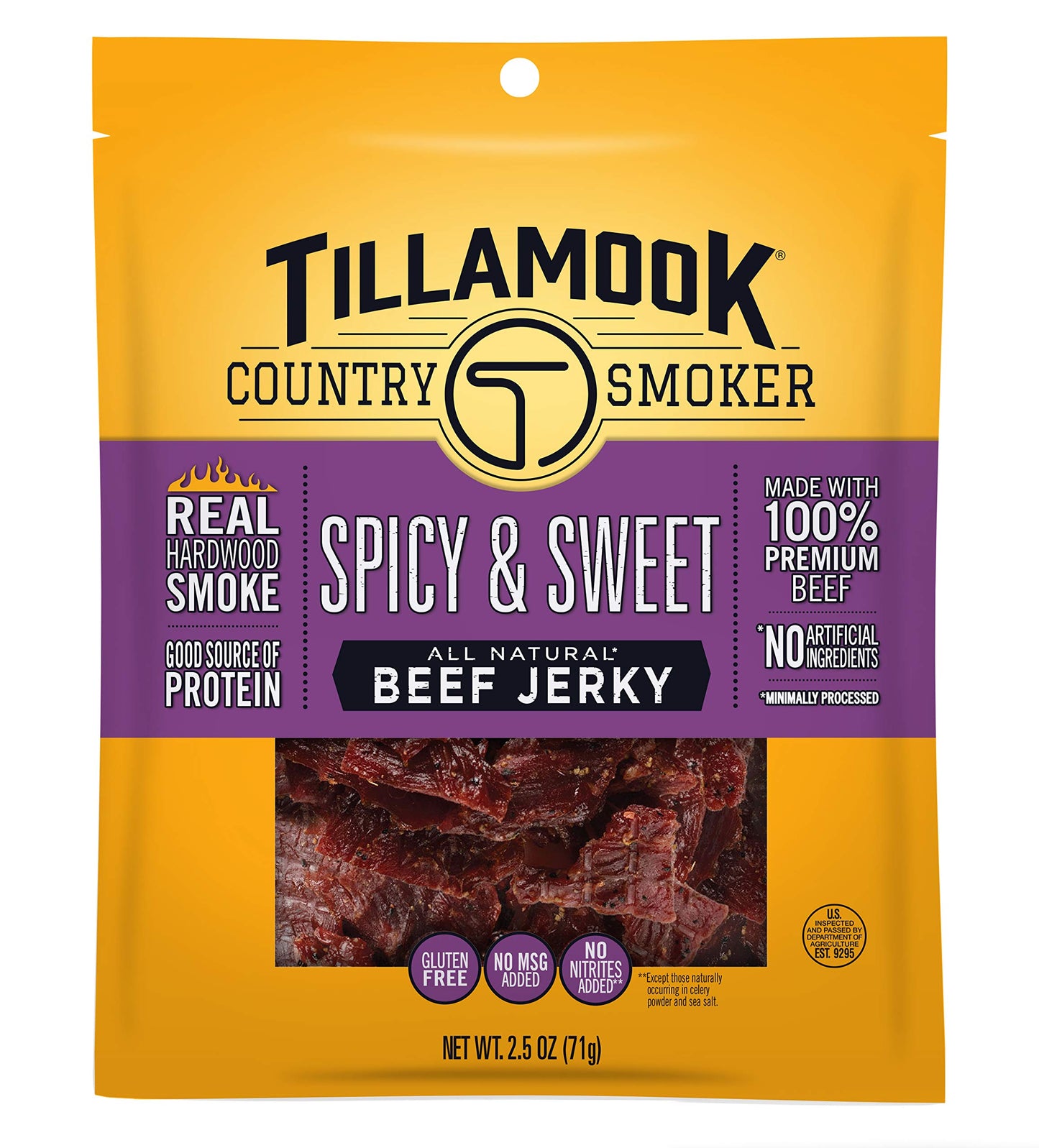 TILLAMOOK COUNTRY SMOKER Beef Jerky, Spicy & Sweet, 2.5 Ounce, Model 051943287027