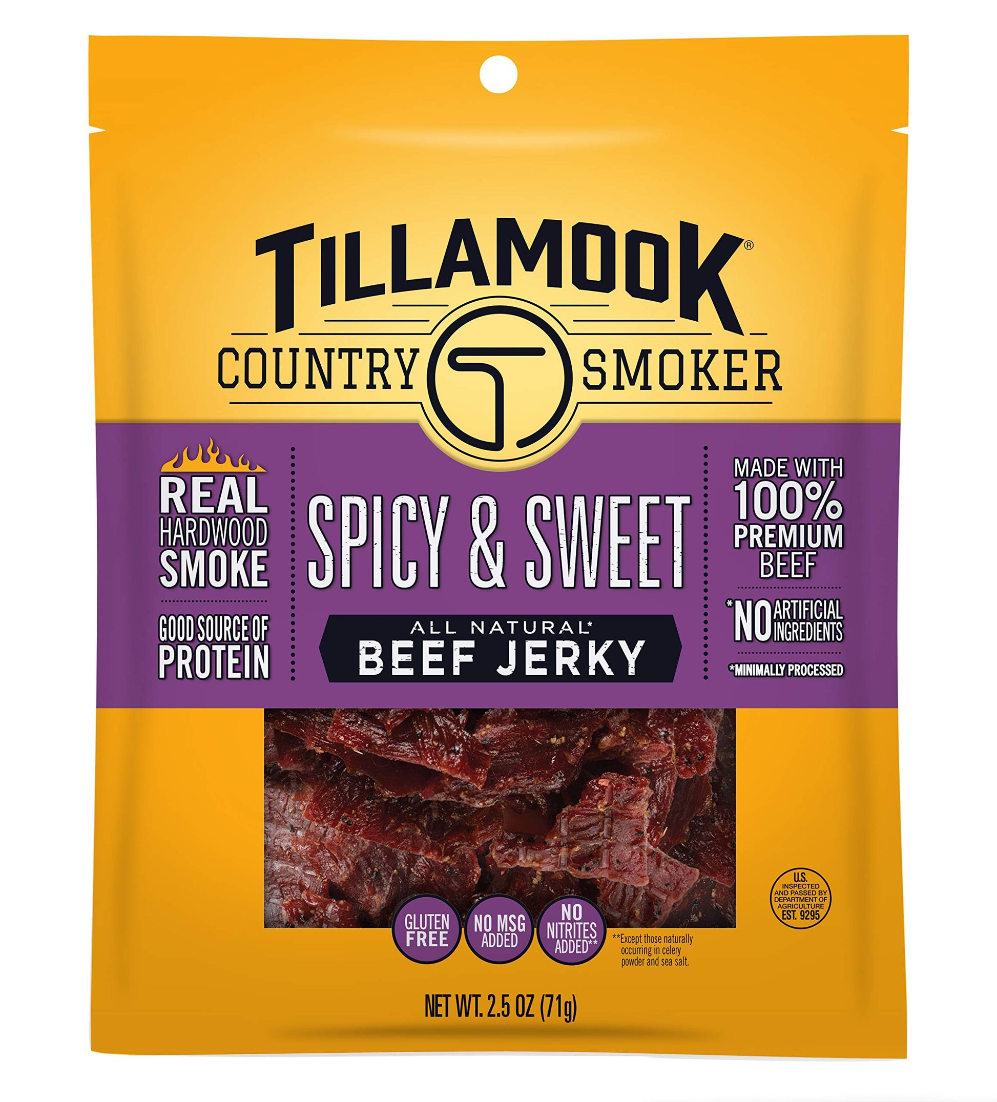 TILLAMOOK COUNTRY SMOKER Beef Jerky, Spicy & Sweet, 2.5 Ounce, Model 051943287027