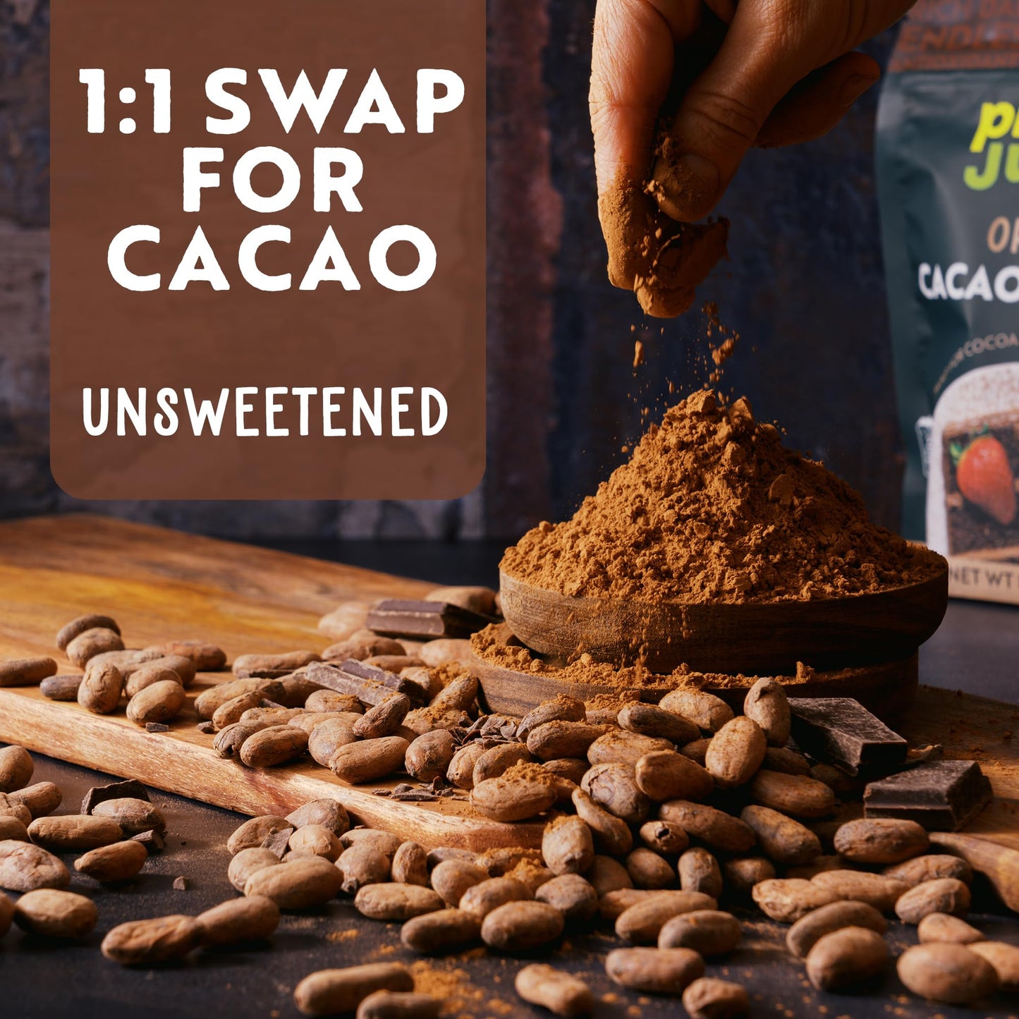 Plant Junkie Organic Cacao Powder - Unsweetened Dark Chocolate, 8 oz, Non-GMO, Gluten Free, Kosher