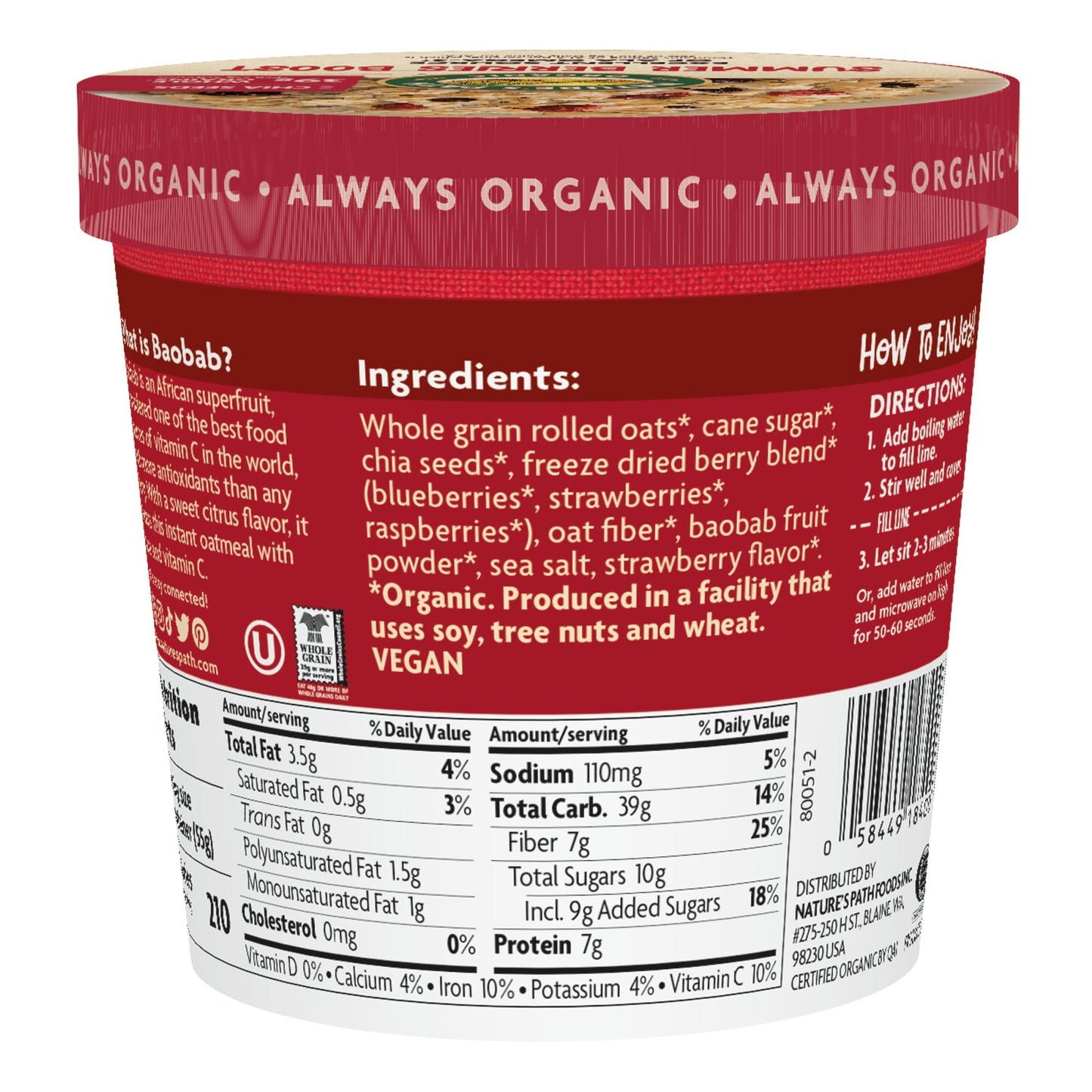 Natures Path Organic Summer Berries Oatmeal Cup 1.94 Oz