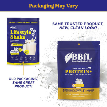 BBfL Grass-Fed Whey Protein Shake, 21g Protein, Vanilla Bean, 15 Servings, Model VC-7806SH