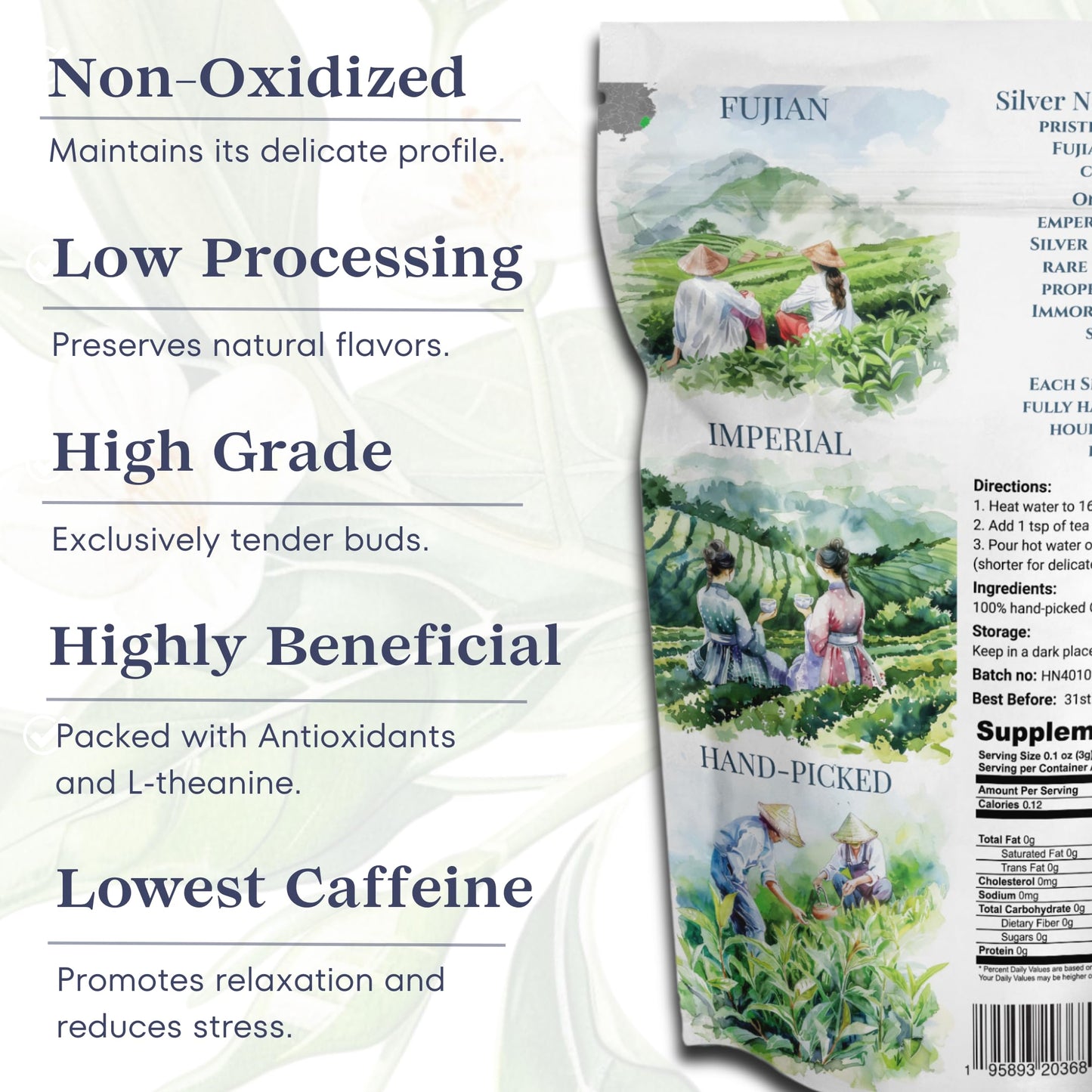 TODICAMP Silver Needle White Tea - Loose Leaf, Rich in Antioxidants - 3 Ounce Pack - White Silver Needle Tea
