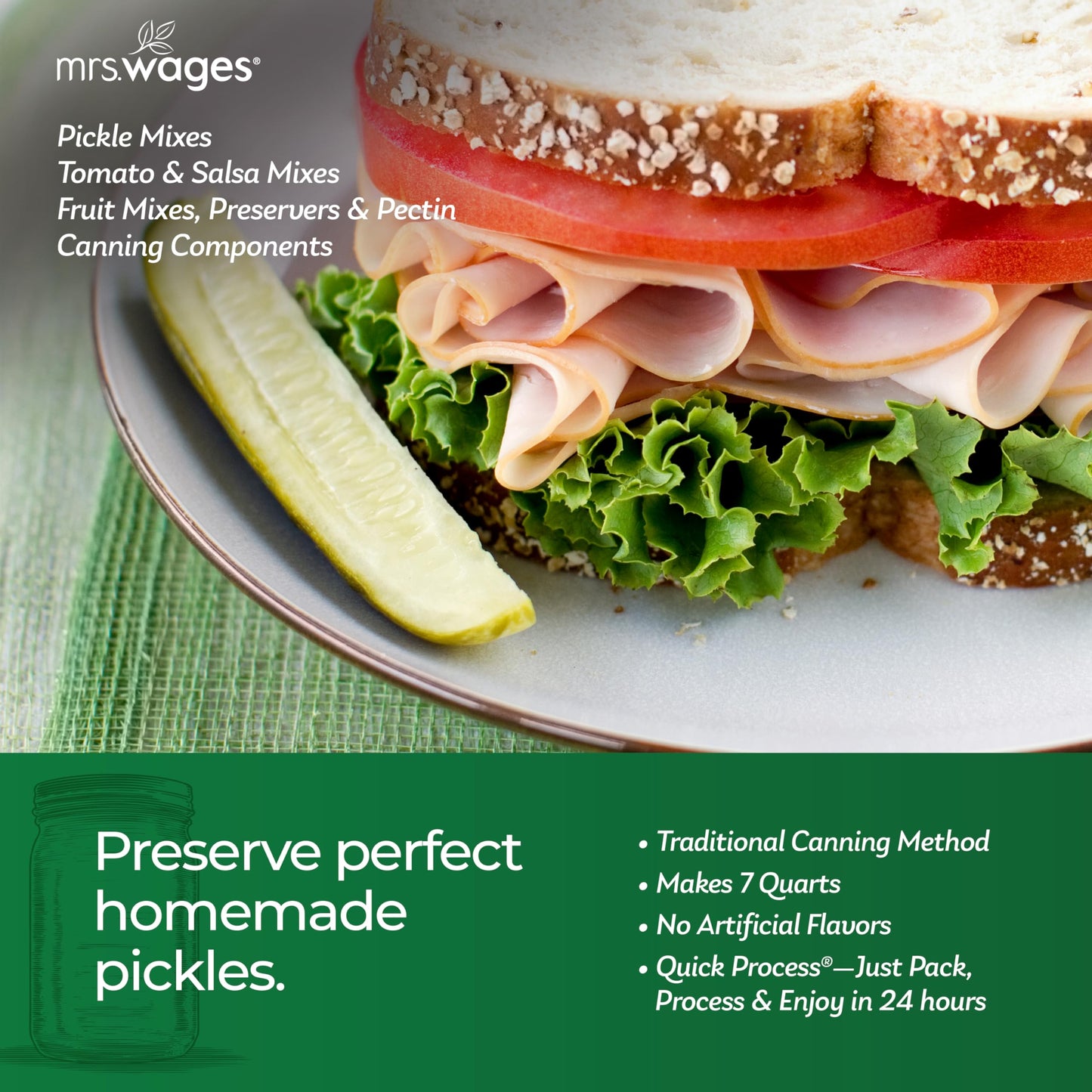 Mrs. Wages Kosher Dill Pickles Quick Process Mix, Quick and Easy, Simple-To-Use, Traditional Pickle Flavoring, Enhance Your Pick