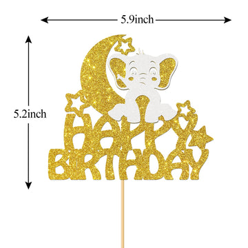 Monmon & Craft Elephant Happy Birthday Cake Topper/Baby Children 1St Birthday Zoo Cake Decor/Baby Shower/Cute Elephant Wild Anim
