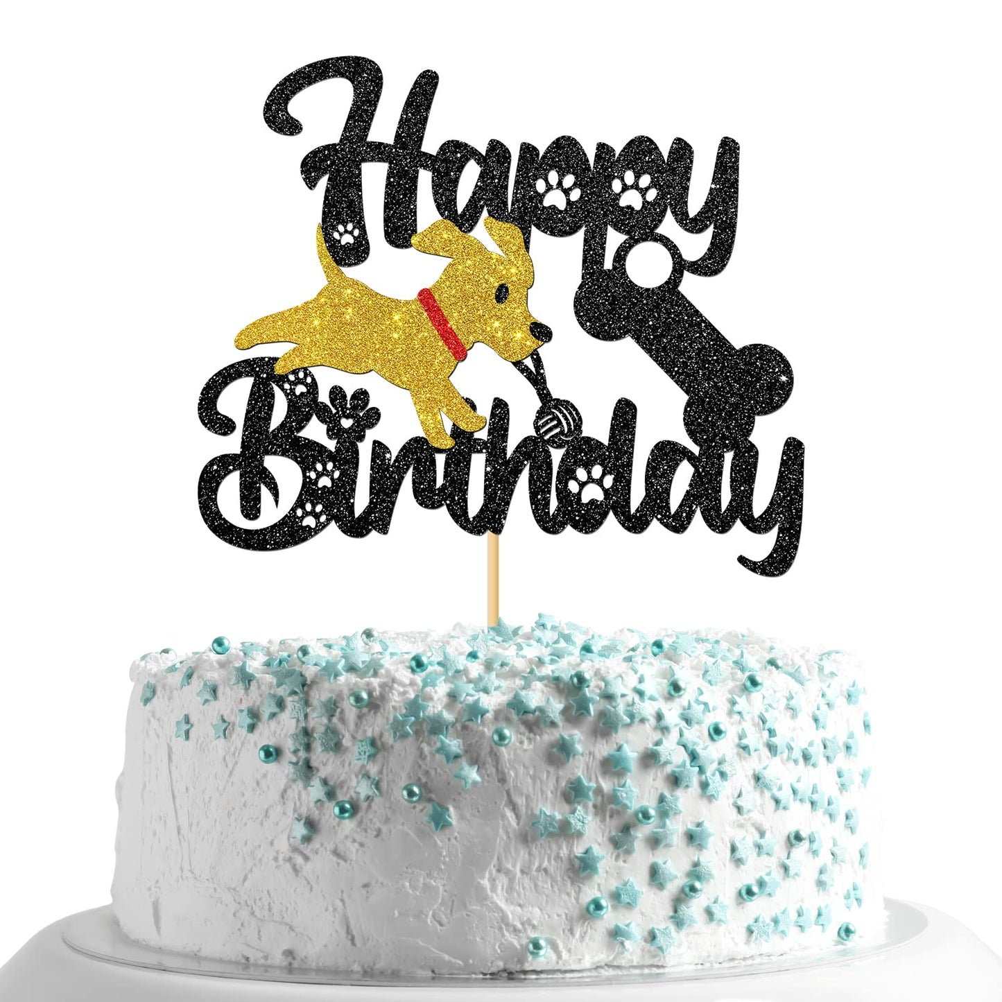MonMon & Craft Happy Birthday Dog Cake Topper/Puppy Birthday Cake Decor/Baby Shower/Pet Dog 1st Birthday Party Decorations - Bla