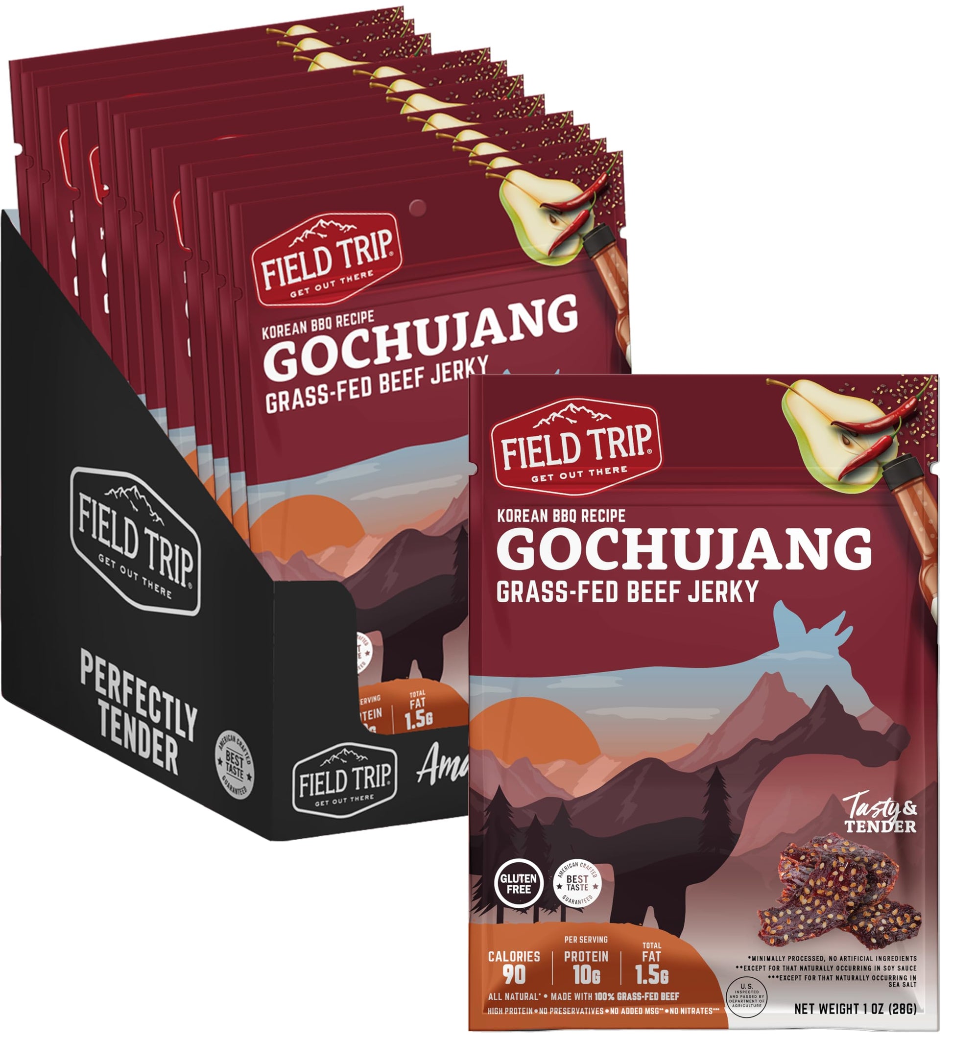 Field Trip Grass Fed Beef Jerky, Healthy Gluten Free Snacks, All Natural, Paleo-Friendly Beef Jerky, High Protein, Low Carb Snac