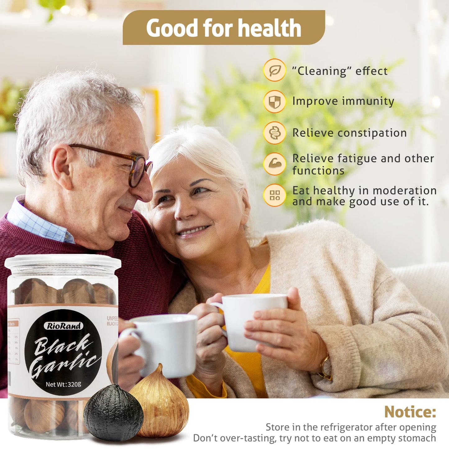 Riorand Black Garlic 320G Whole Black Garlic Aged For Full 90 Days Black Garlic Jar 0.7 Pounds