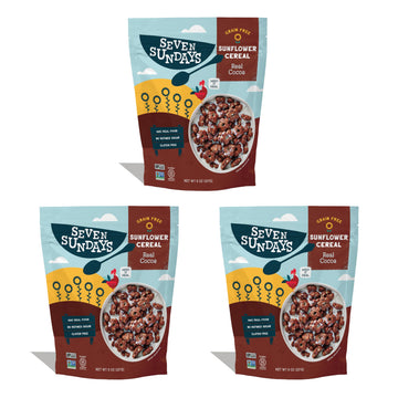 Seven Sundays Sunflower Cereal, Real Cocoa, 8 Oz Bag (Pack Of 3), Grain & Gluten Free, 5G Upcycled Protein, 1G Added Sugar, Crun
