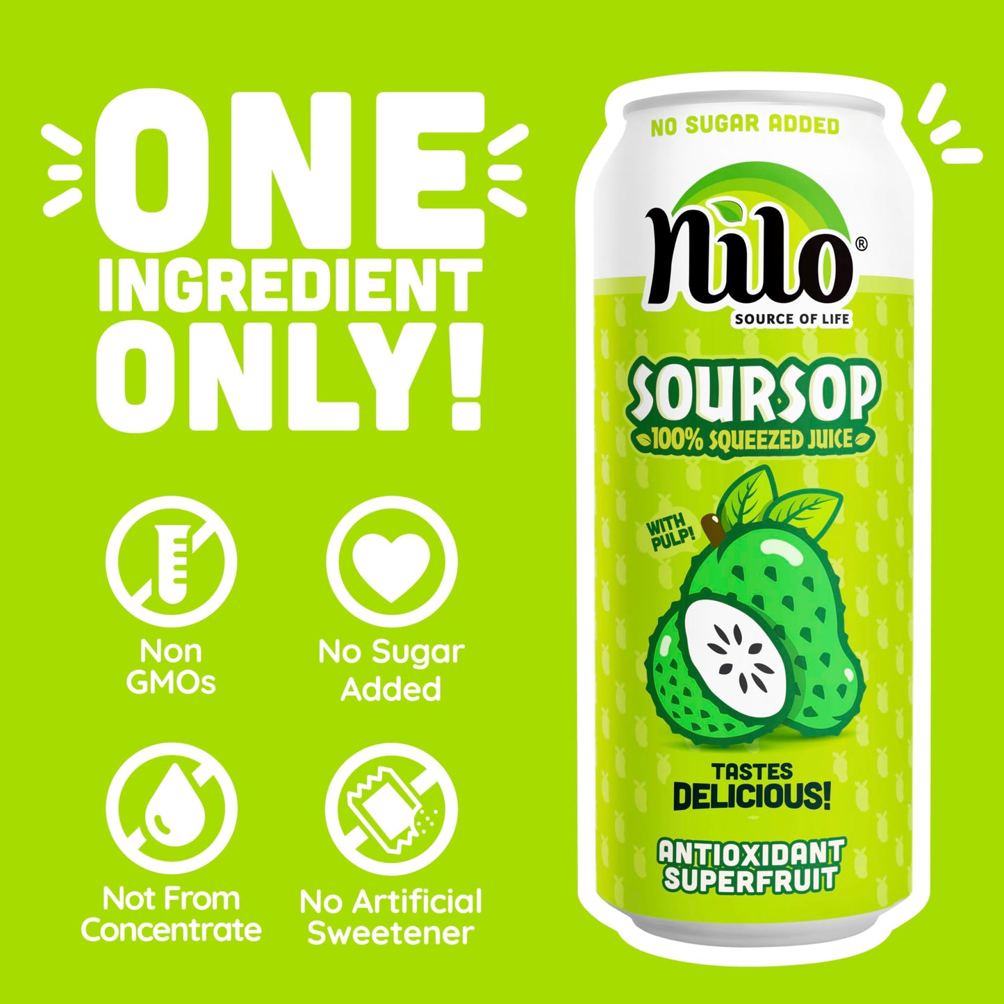 NILO Soursop Juice | 100% Real Guanabana Soursop Graviola | NO Sugar added | NOT From Concentrate | 16.57 oz (Pack of 12)