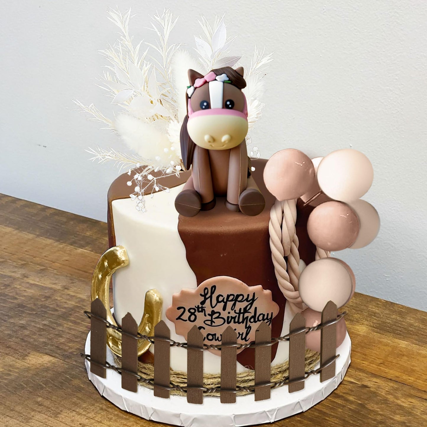 JeVenis Boho Horse Cake Decoration, Cowgirl Topper, Small Size, Brown Plastic, Model JeVenis-USA-1473