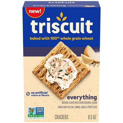 Triscuit Everything Whole Grain Wheat Crackers, Lunch Snacks, Snack Crackers, 8.5 oz