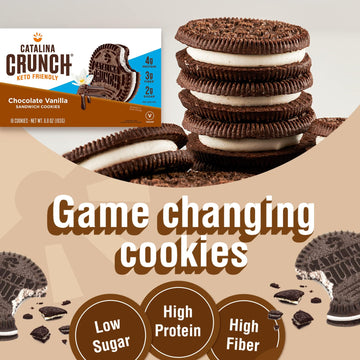 Catalina Crunch Chocolate Vanilla Sandwich Cookies, Healthy Snacks For Kids & Adults, Vegan, Low Sugar 2G, Low Carb, High Protei