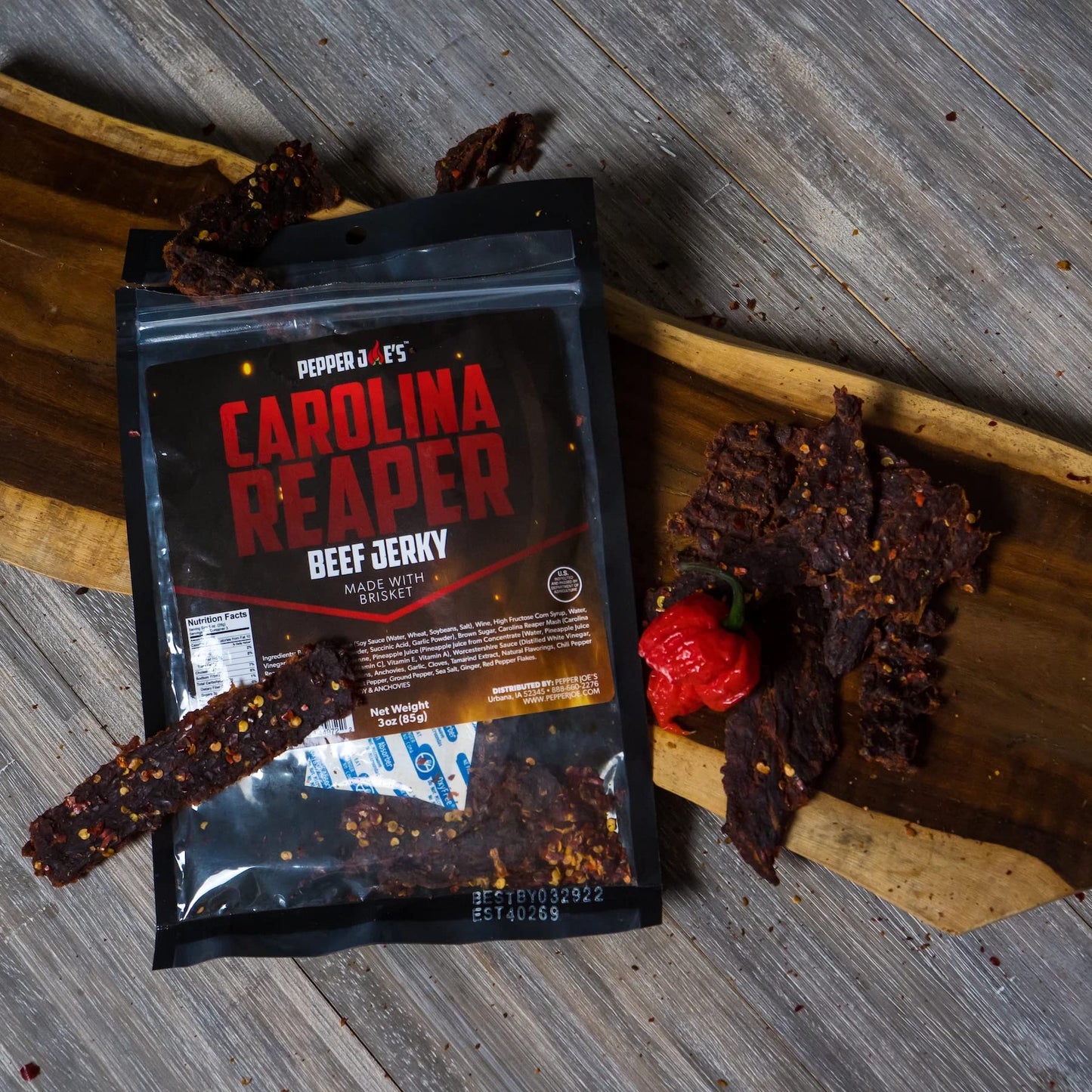 Pepper Joes Carolina Reaper Beef Jerky - Dangerously Delicious Spicy Beef Jerky With Worlds Hottest Pepper And Premium Brisket C