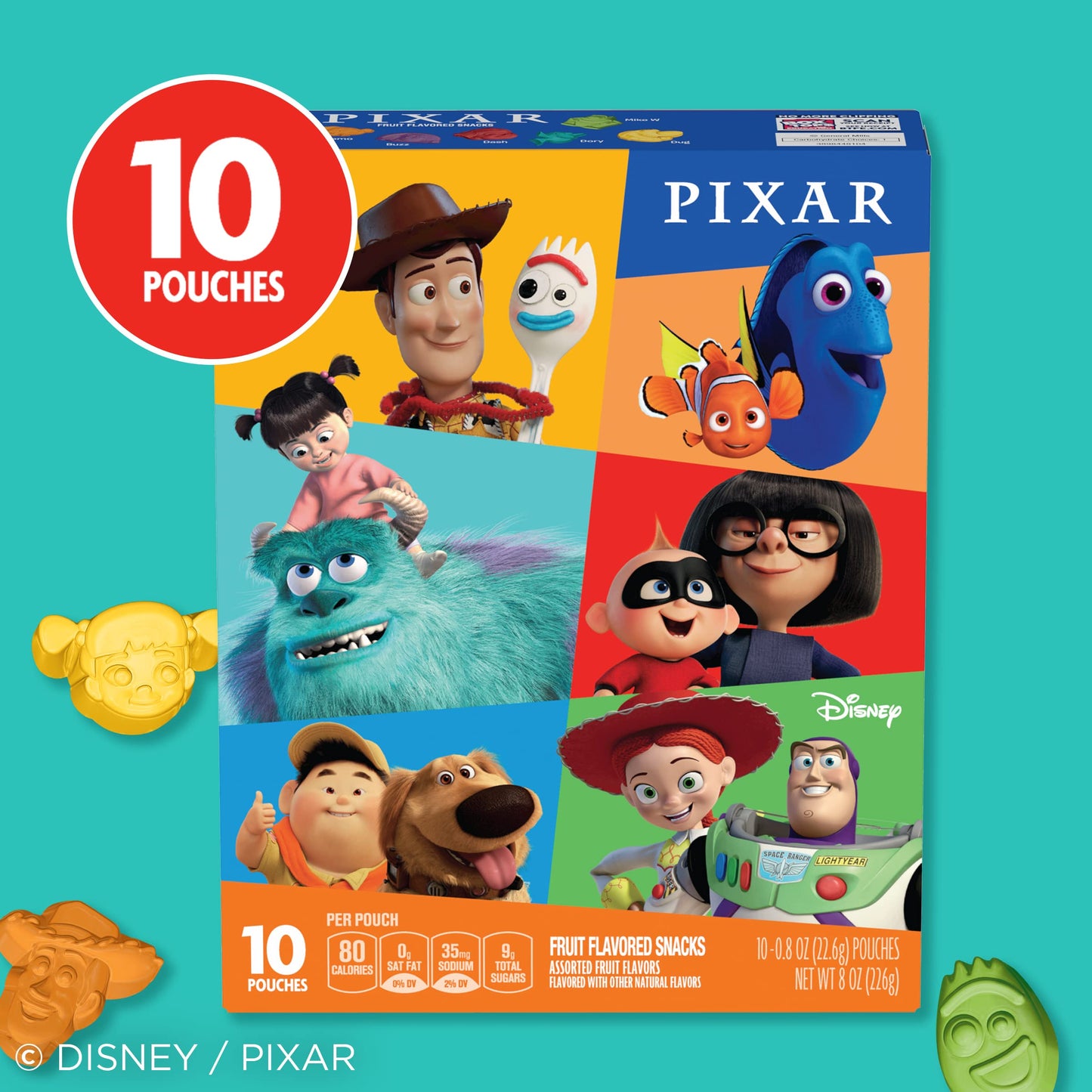 Betty Crocker Disney Pixar Fruit Flavored Gummy Snacks, 10 Count Pouches
