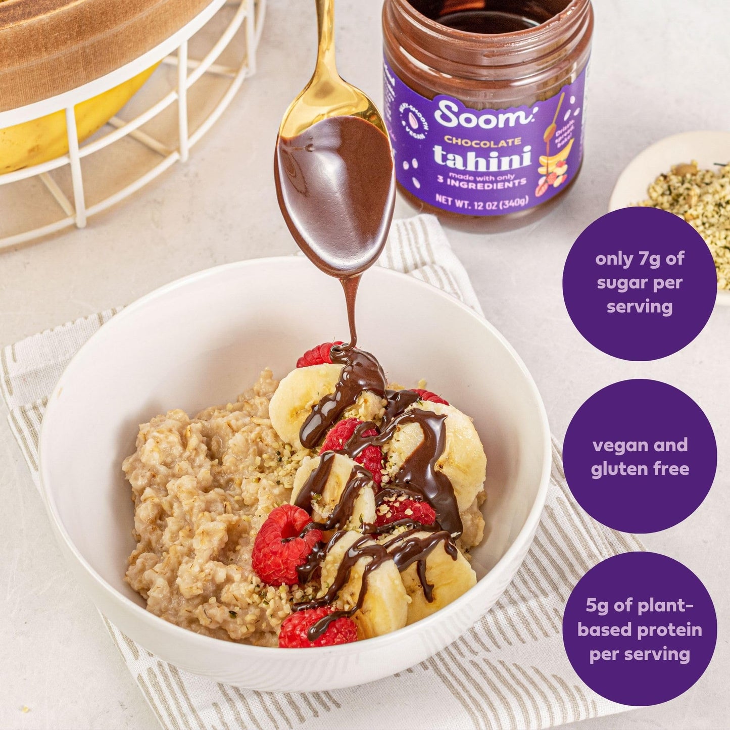 Soom Foods Chocolate Sesame Spread - 12Oz (2 Pack) | Made With 3 Ingredients, Low Sugar, Dairy-Free, Nut-Free, Gluten-Free, Palm Oil-Free | 5G Protein | Better For You Chocolate Spread