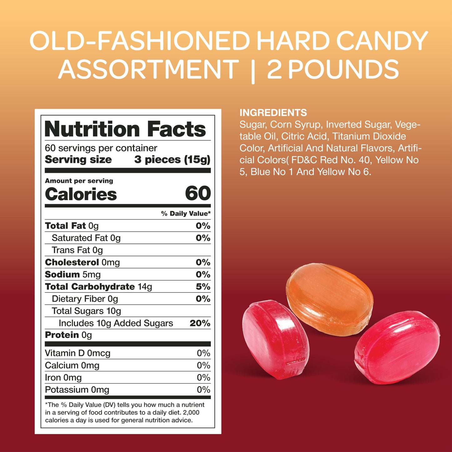 Old-School Hard Candy Assortment - Bulk Pack 2 Pounds - Cinnamon, Strawberry, Peppermint, Butterscotch, Fruit Flavors