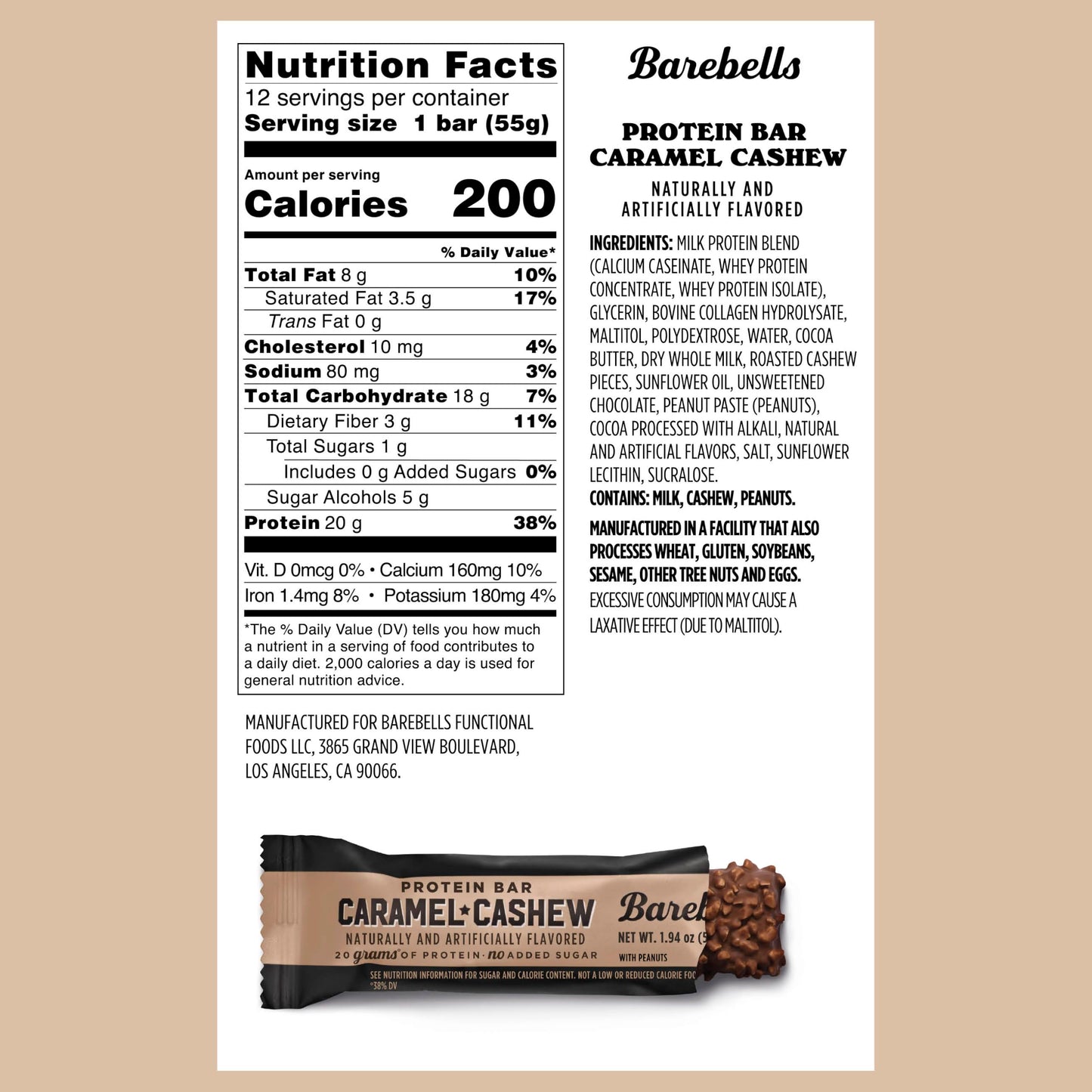 Barebells Protein Bars Caramel Cashew - 12 Count, Pack Of 2 - Protein Snacks With 20G Of High Protein - Chocolate Protein Bar With 1G Of Total Sugars - Perfect On The Go Protein Snack & Breakfast Bars…