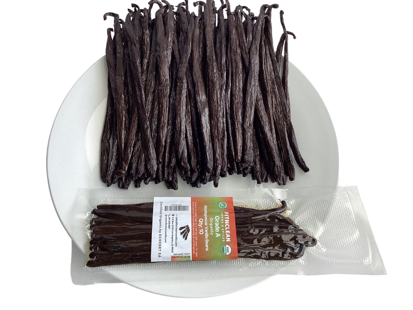 FITNCLEAN Vanilla Beans - Organic Grade A Madagascar, 10 Count, 6-7.5, Non-GMO Whole Gourmet Pods for Extract, Paste, and Baking