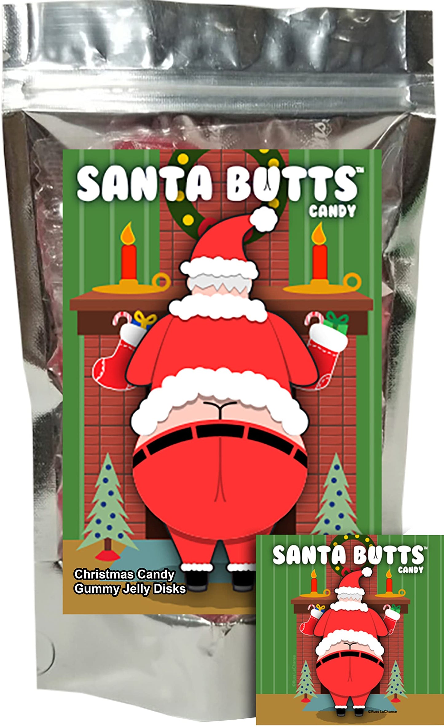 Santa Butts Gummy Cherry Fruit Jelly Disks Funny Unique Christmas Stocking Stuffer Candy Gag Gift For Teens, Girls, Boys And Kids (5.5 Ounce)