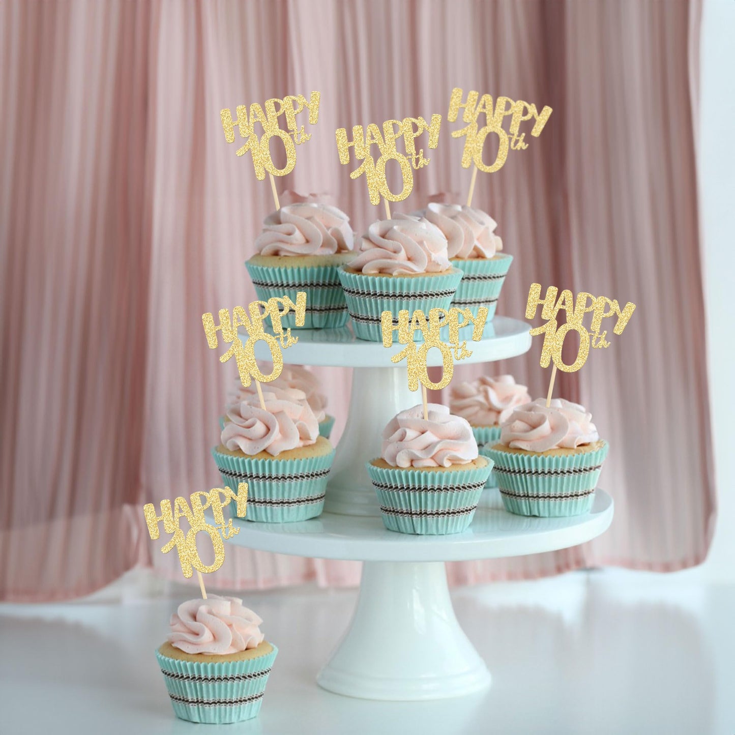 Gyufise 24Pcs Cupcake Toppers Glitter Number 70 Decorations for 70th Birthday, Small, Gold 70, Paper