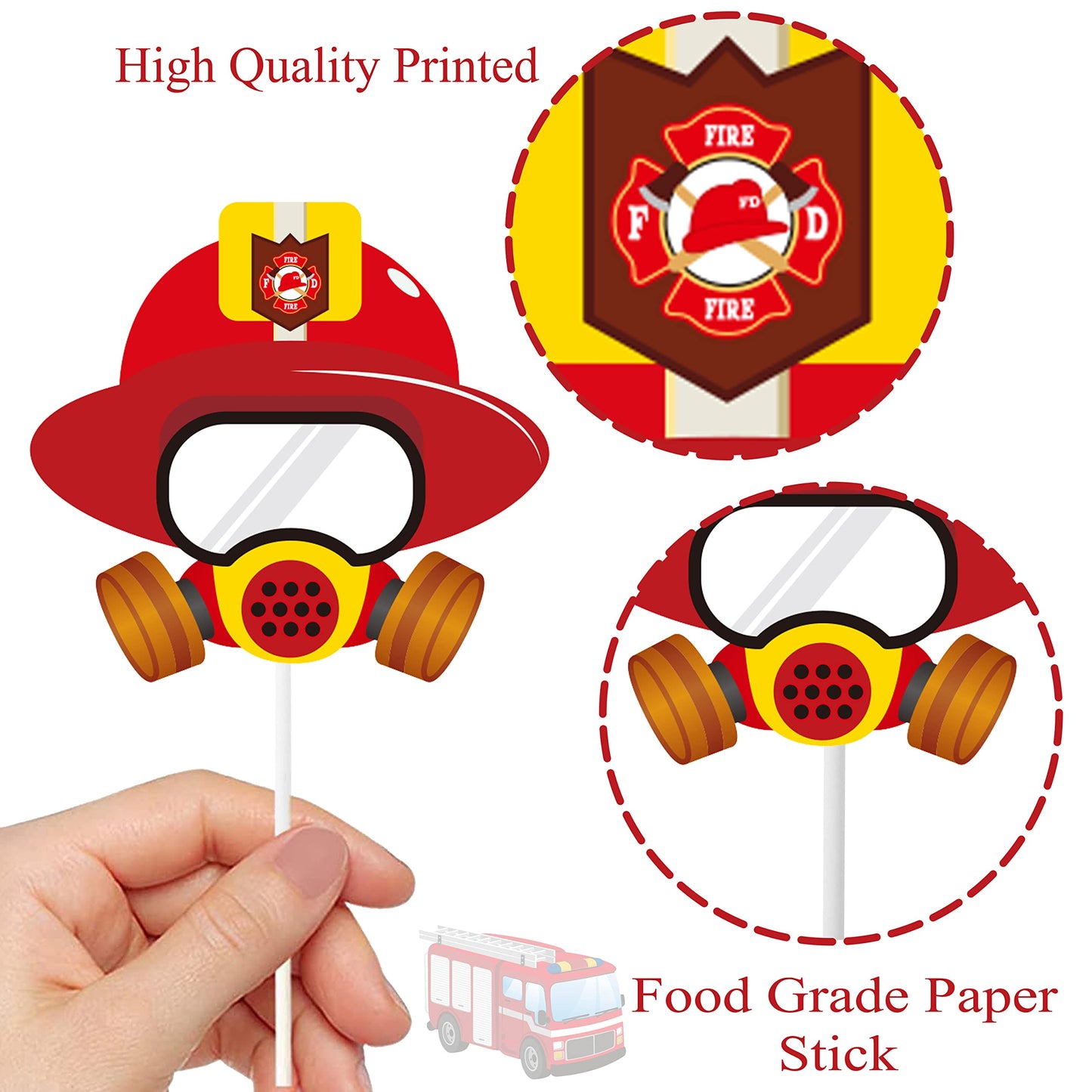 C L Cooper Life Fire Truck Cupcake Toppers, 6 Piece Set, Cardboard, Fire Engine Theme