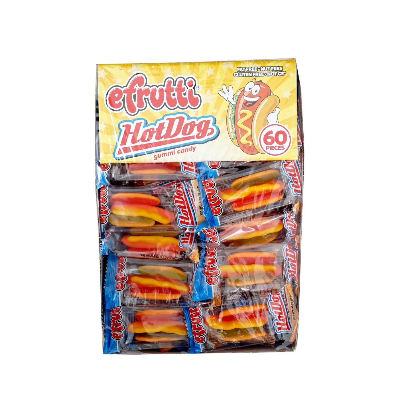 Efrutti Gummi Hot Dogs, 60 Pieces Display Box, Individual Wrapped Hot Dog Gummy Candy