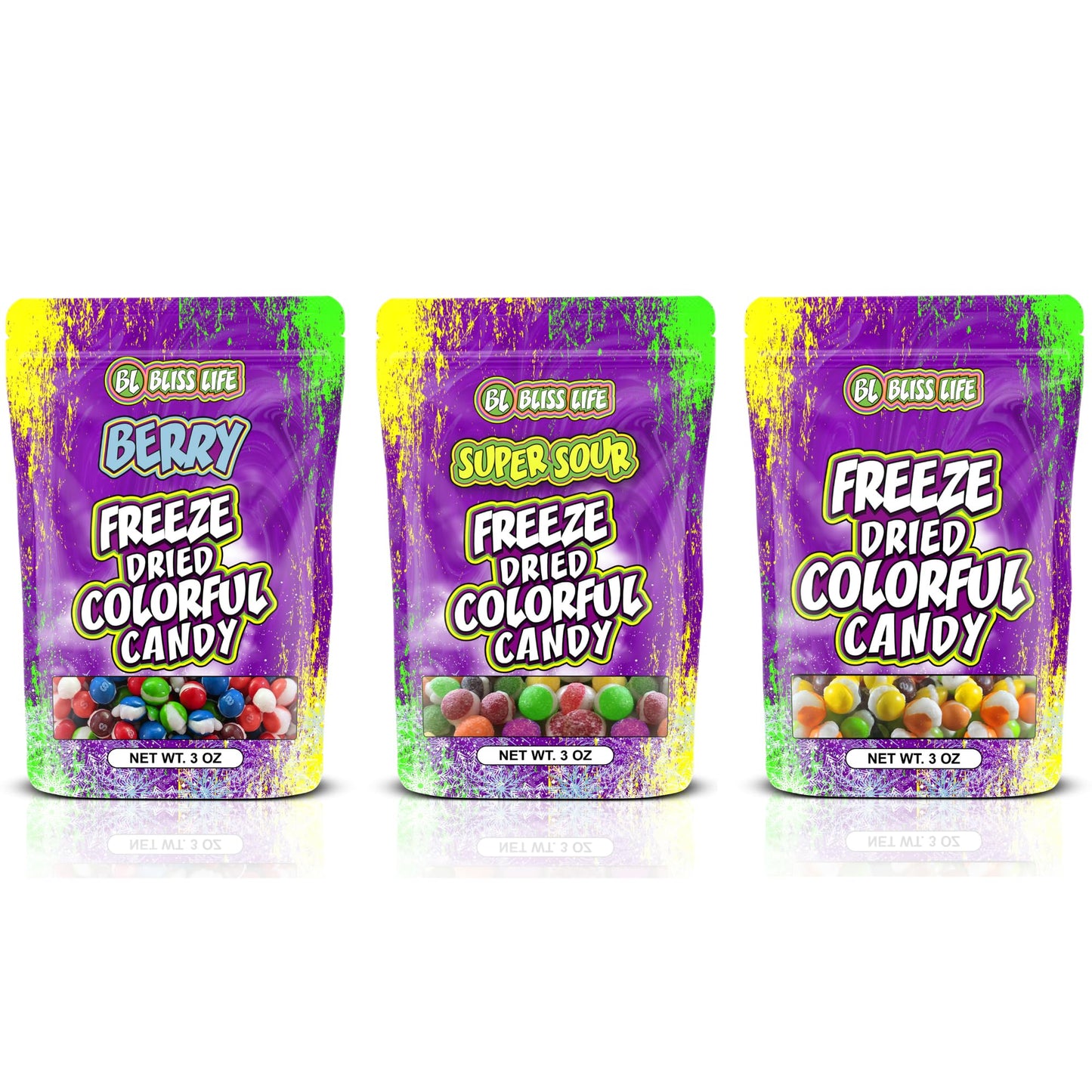 Bliss Life Freeze Dried Colorful Candy, Sour Crunchy Sweet, For Parties, Classroom, Office, Goodie Bags, Snack for Kids Variety 