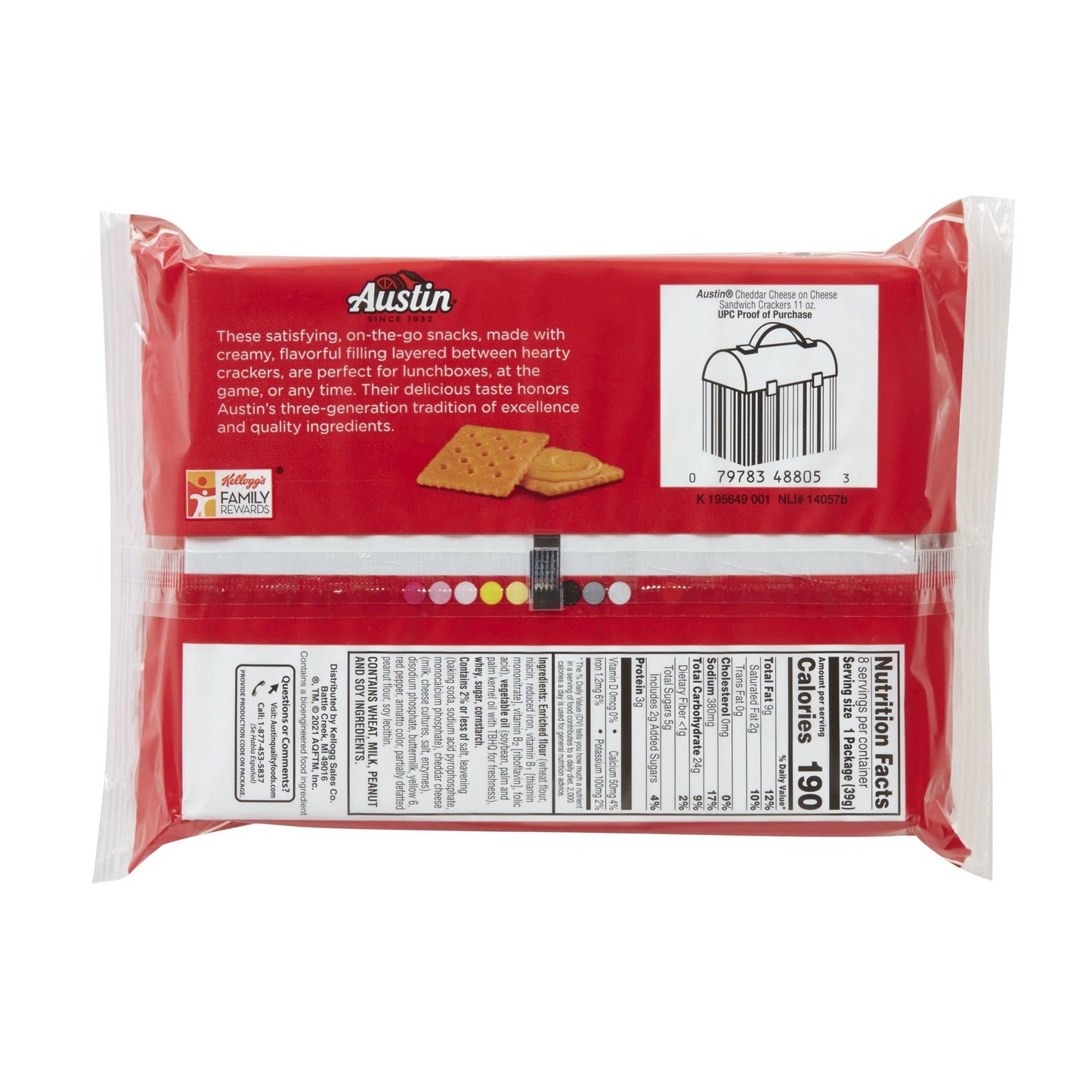 Austin Cheddar Cheese Flavored Sandwich Crackers, Lunch Snacks (12 Trays, 96 Packs)
