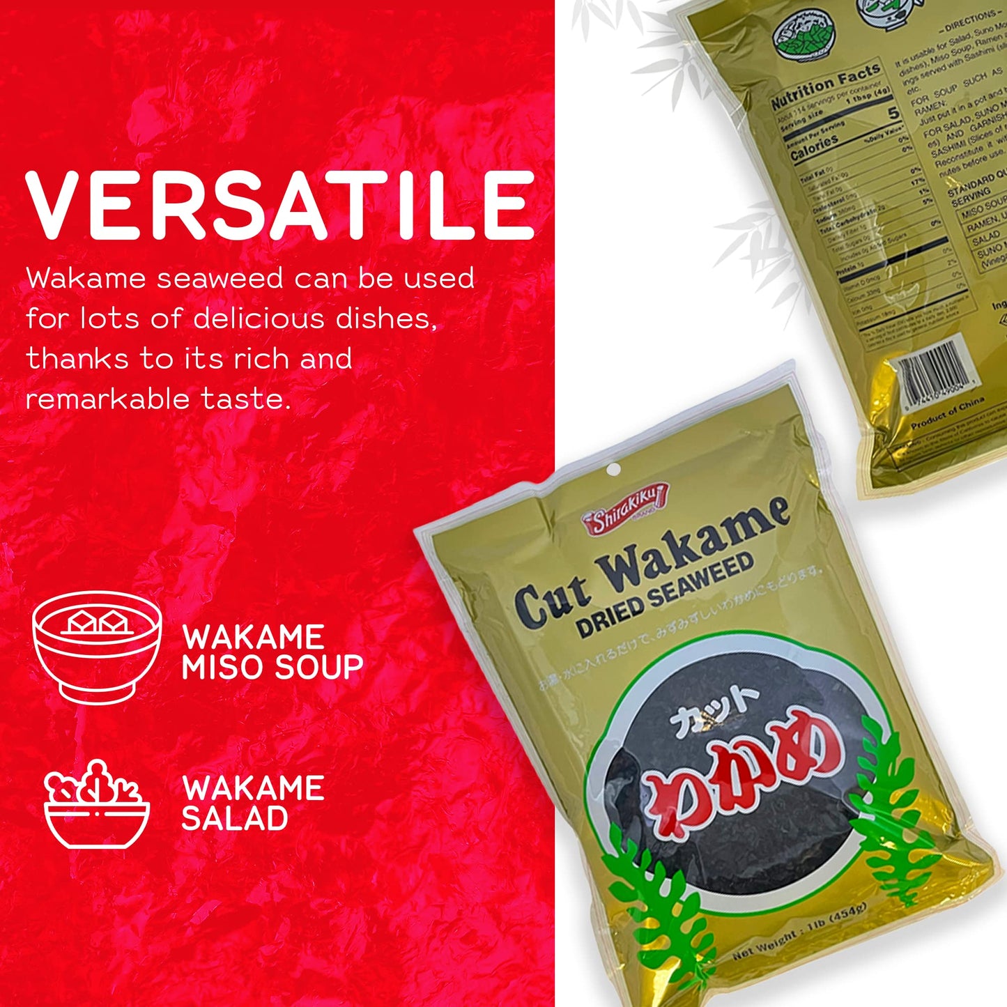 Shirakiku Cut Wakame Dried Sea  - Pre-Cut, Resealable Package - 16 Oz
